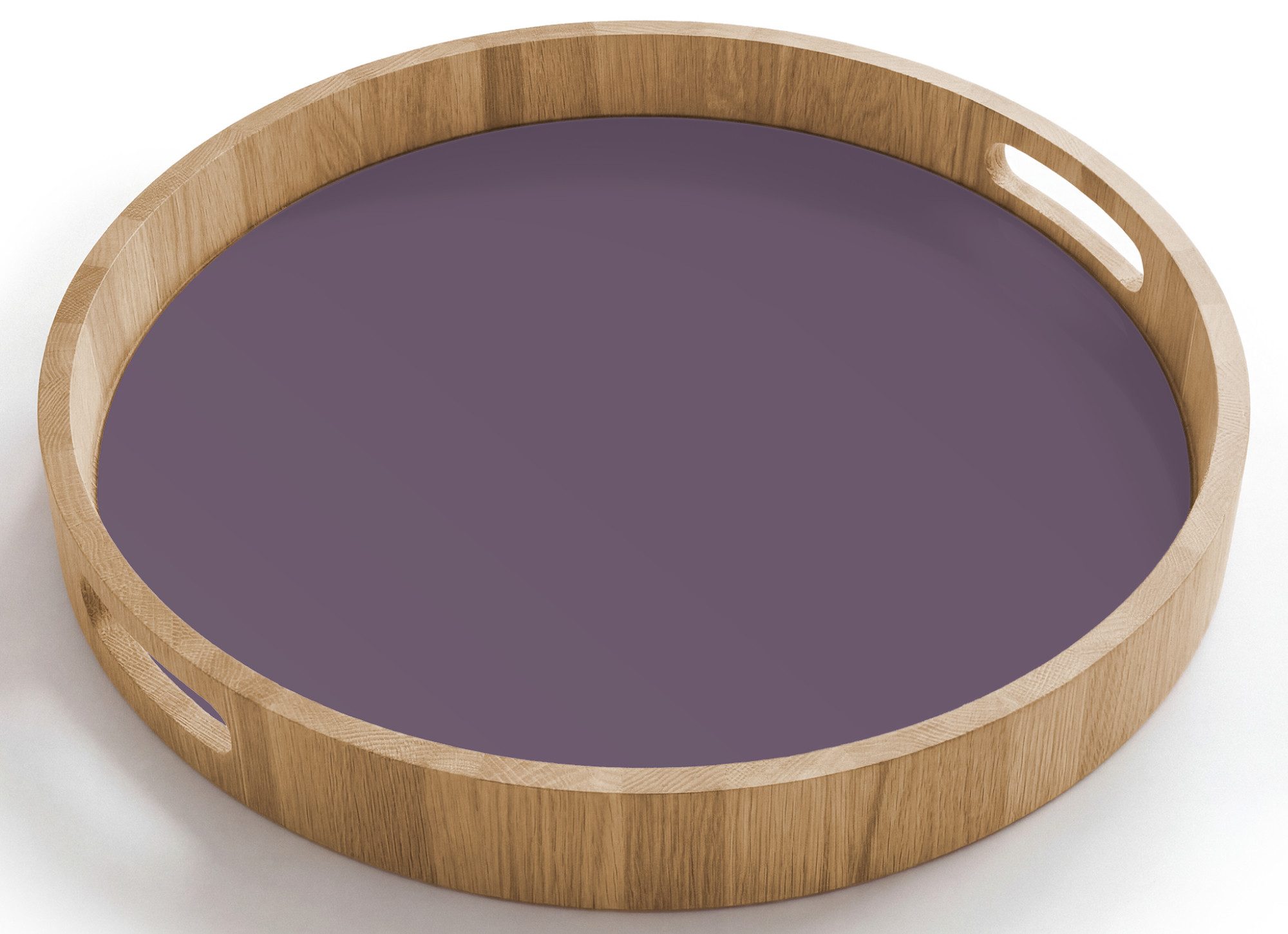 OnlyWow Tablett Rund mit Henkel Samt – Aubergine – Lila, Eichenholz, (1-tlg), Siervierplatte, Tray, Frühstücksbrett