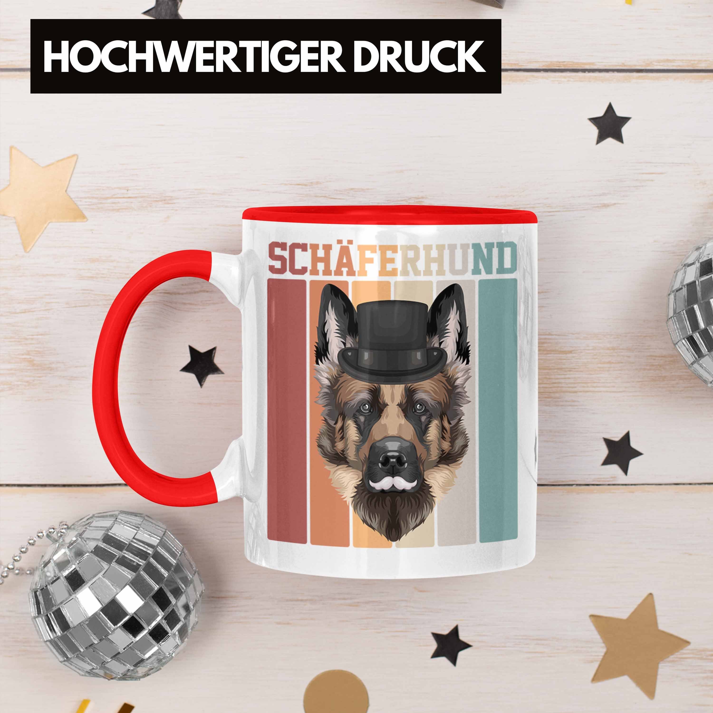 Schäferhund Tasse Trendation Rot Tasse Besitzer Spruch Retro Geschenk Geschenkidee Lustiger