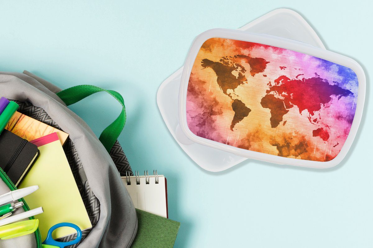 Kinder - Erwachsene, (2-tlg), Lunchbox Brotdose, Kunststoff, weiß Farbe und für Abstrakt, Weltkarte Brotbox Jungs für MuchoWow und - Mädchen