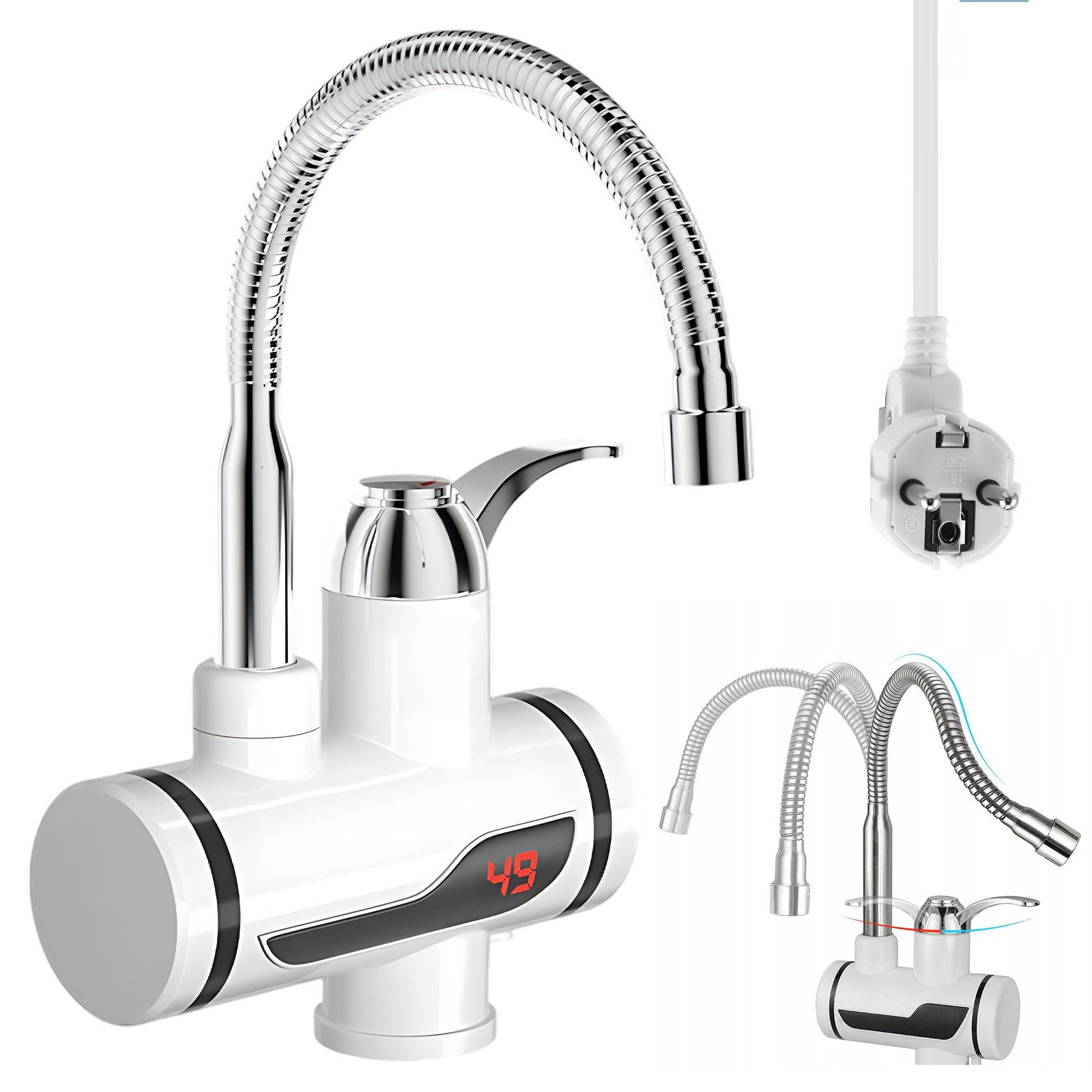 AKKEE Küchenarmatur Sofort-Warmwasserhahn mit LCD-Anzeige elektrischer Warmwasserbereiter Wasserhahn für Küche Durchlauferhitzer