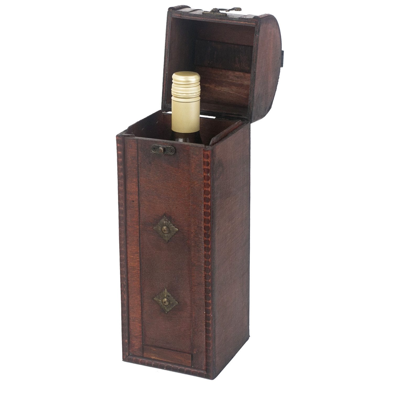 HMF Geschenkbox Vintage Weinbox, Geschenkkiste für besondere Anlässe, Deko Geschenk aus Holz für 1 Weinflasche, Hochformat, Italien