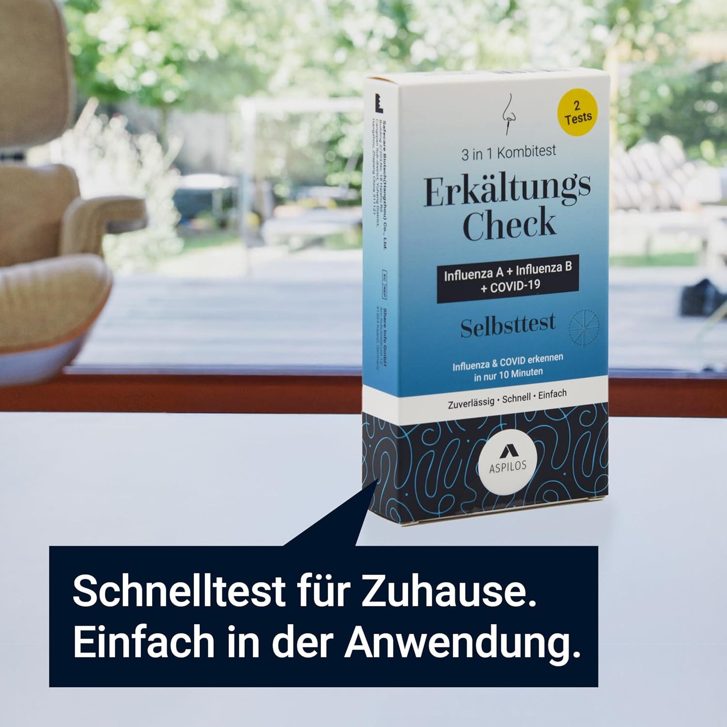 ASPILOS Influenza-Schnelltest 3-in-1 Corona & Influenza A/B Selbsttest für Zuhause in 15 Min 4er Set, präzise & sicher, Erkältungstest, 4er Pack, zum selbst durchführen, 2-tlg., Erkältungscheck, Covid Test, Influenza Schnelltest, Nasenabstrich