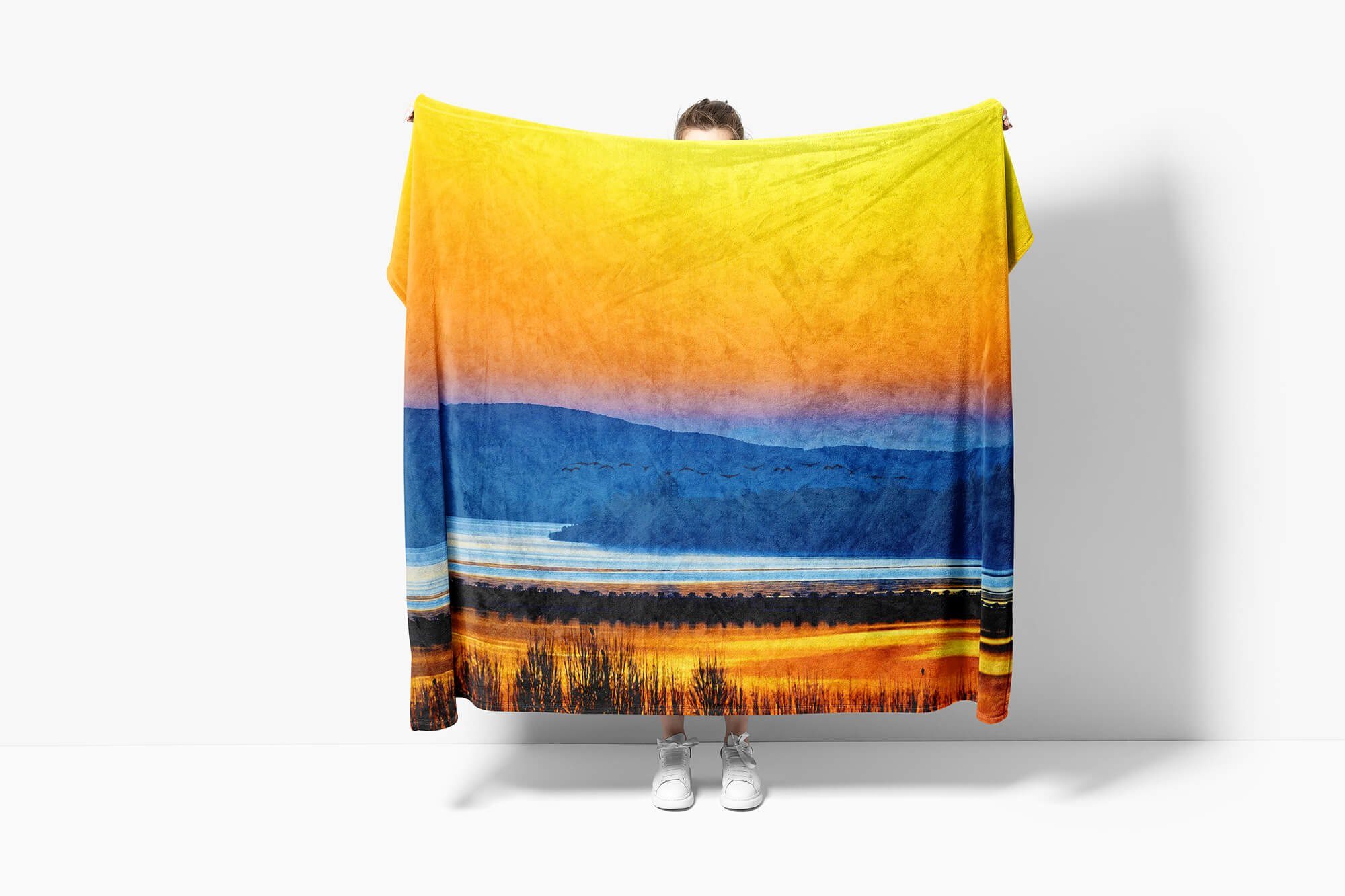 Baumwolle-Polyester-Mix Art Sinus S, Strandhandtuch Handtücher mit Saunatuch Handtuch Berge Landschaft Handtuch (1-St), Fotomotiv Kuscheldecke Abendröte