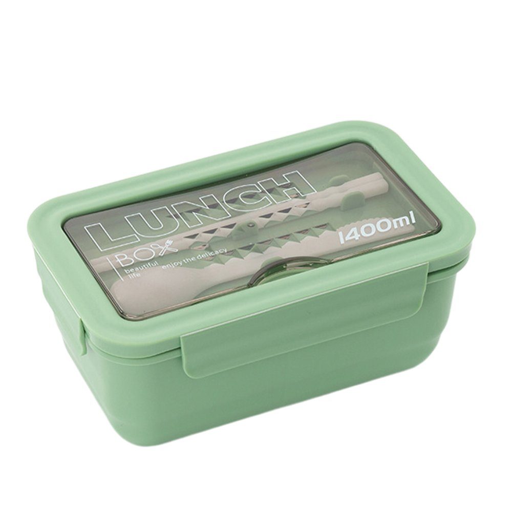 GelldG Lunchbox Brotdose Kinder, Auslaufsichere Bento Box mit 3 Fächern, Besteckset grün