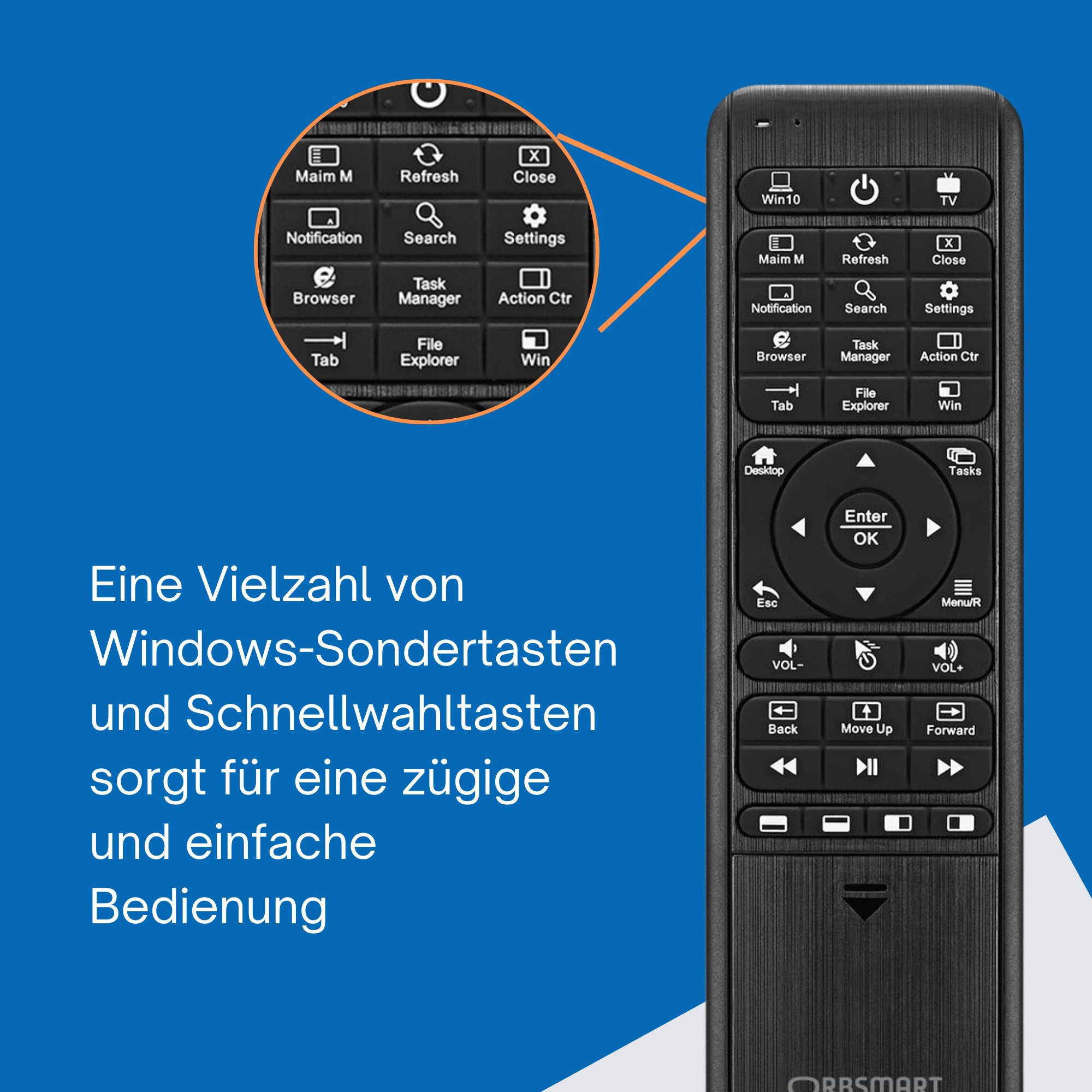 Orbsmart WA-1 Tastatur- und Maus-Set, kabellose Windows 10/11 deutsche Airmouse inkl. Beleuchtung – Bild 4 von 5