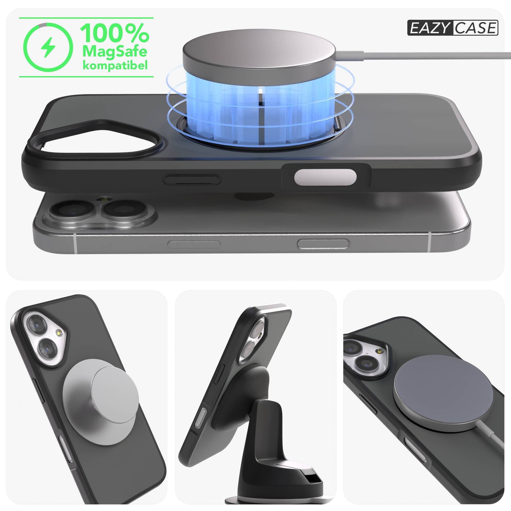 EAZY CASE Handyhülle Outdoor Apple iPhone 17 Case MagSafe Rotation Ring 6,3 Zoll, Outdoor Handy Hülle Bumper Schutzhülle Slim mit Kameraschutz Schwarz – Bild 4 von 5