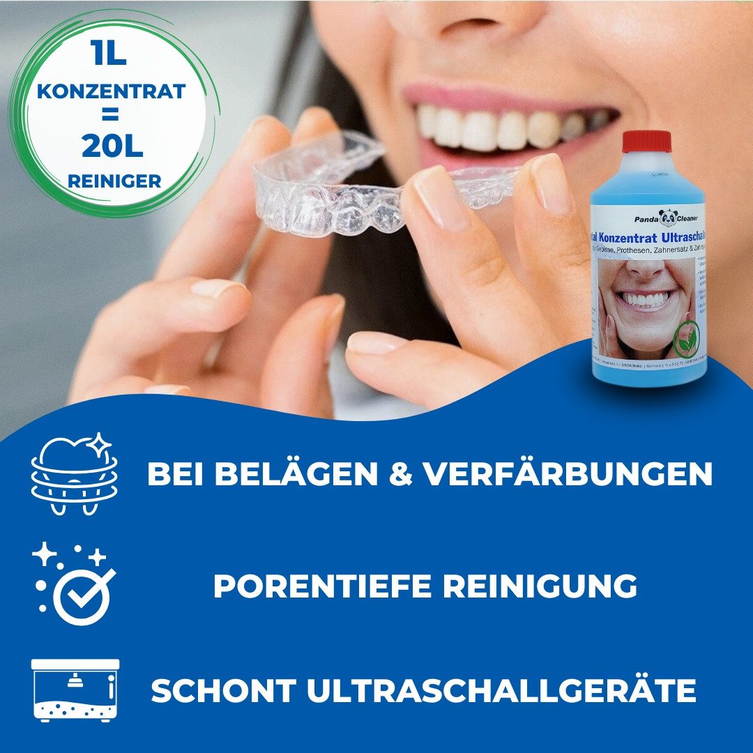 PandaCleaner Dental Konzentrat Ultraschallreiniger - Für Gebisse & Prothesen Reinigungskonzentrat (1-St. 250ml Reinigungsflüssigkeit)