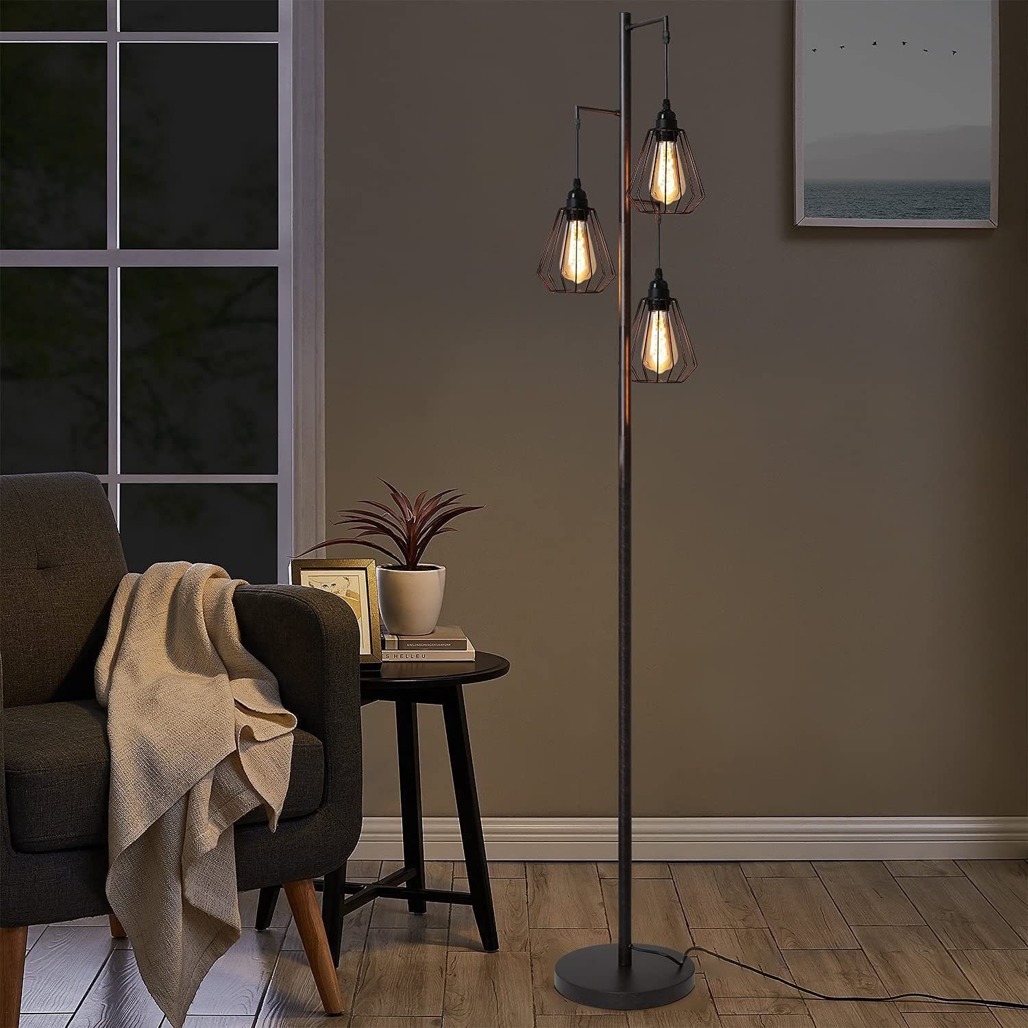 Industrial E27 wechselbar, SchlafzimmerArbeitszimmer Büro Stehlampe Fußschalter, LED Vintage für Wohnzimmer Stehleuchte 163CM LED Schwarz Sessel mit Metall, Nettlife