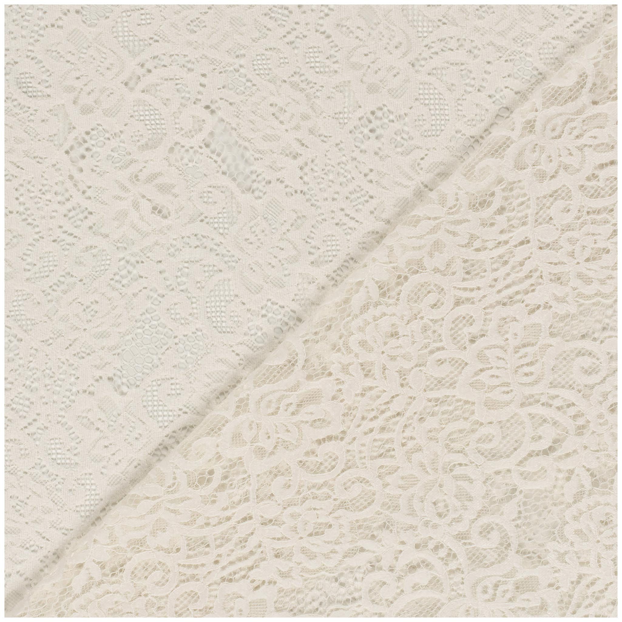 maDDma Stoff Spitze florales Motiv ab 1m x 150cm Spitzenstoff Meterware Farbwahl, creme