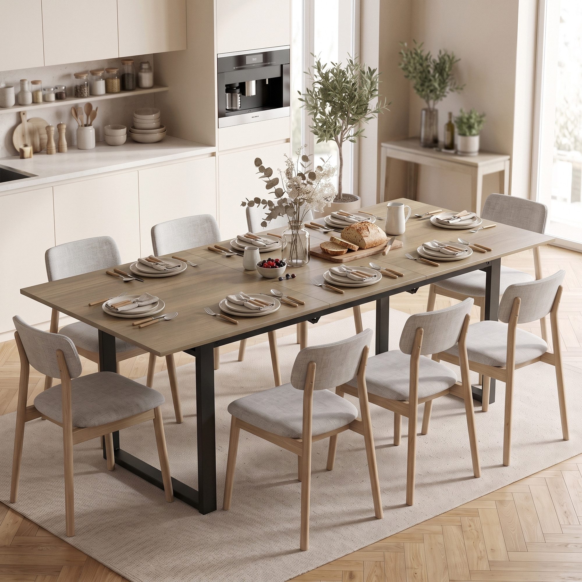 HOMCOM Esstisch ausziehbar Industrial Tisch mit Tischbeine aus Stahl für 6-8 Personen (Esszimmertisch, 1-St., Küchentisch), für Esszimmer, Küche, Braun
