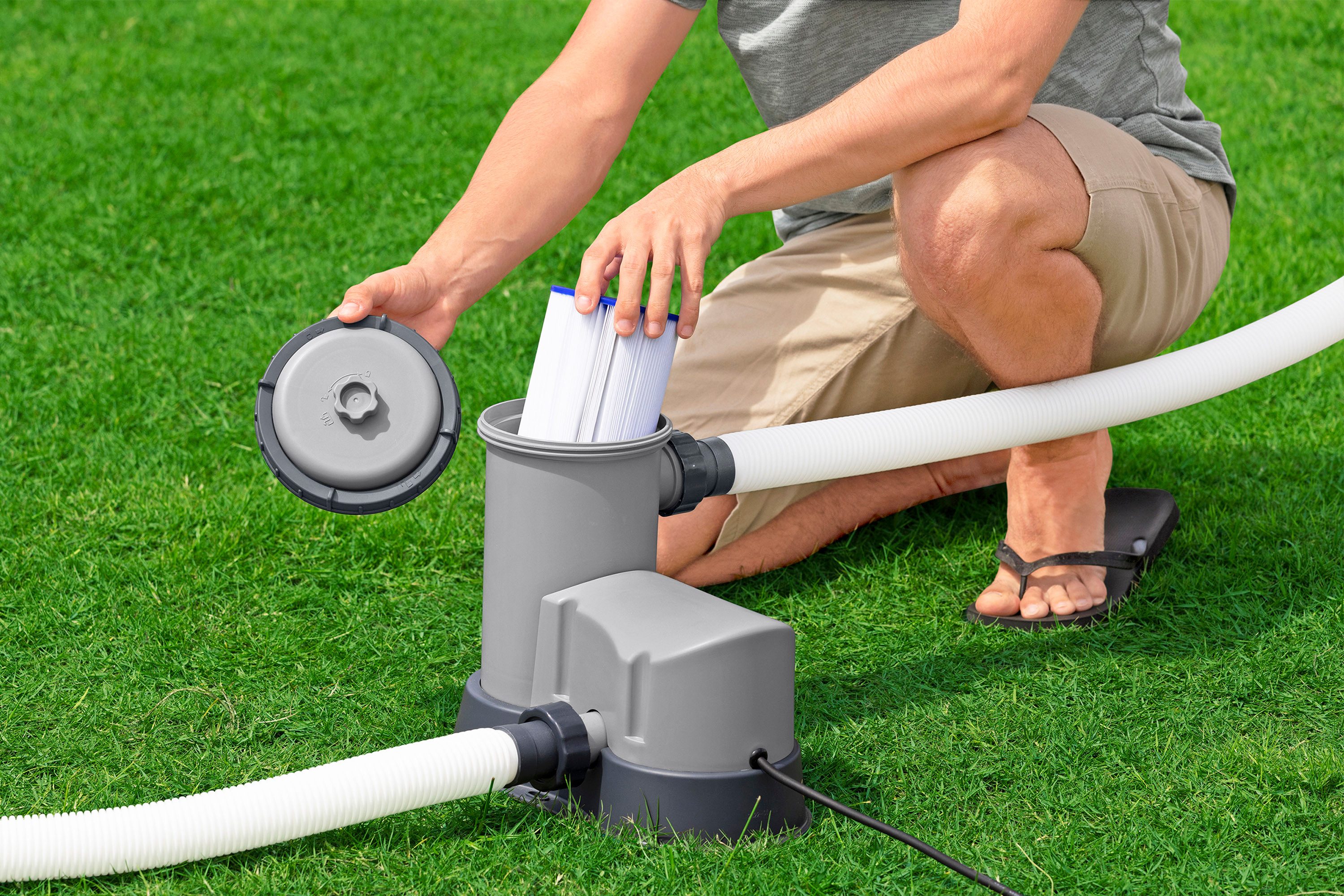 Bestway Framepool Power Steel™ Swim Vista Series™ (Set, Inkl. Filterpumpe, Abdeckplane & Sicherheitsleiter), Ø 488 x 122 cm