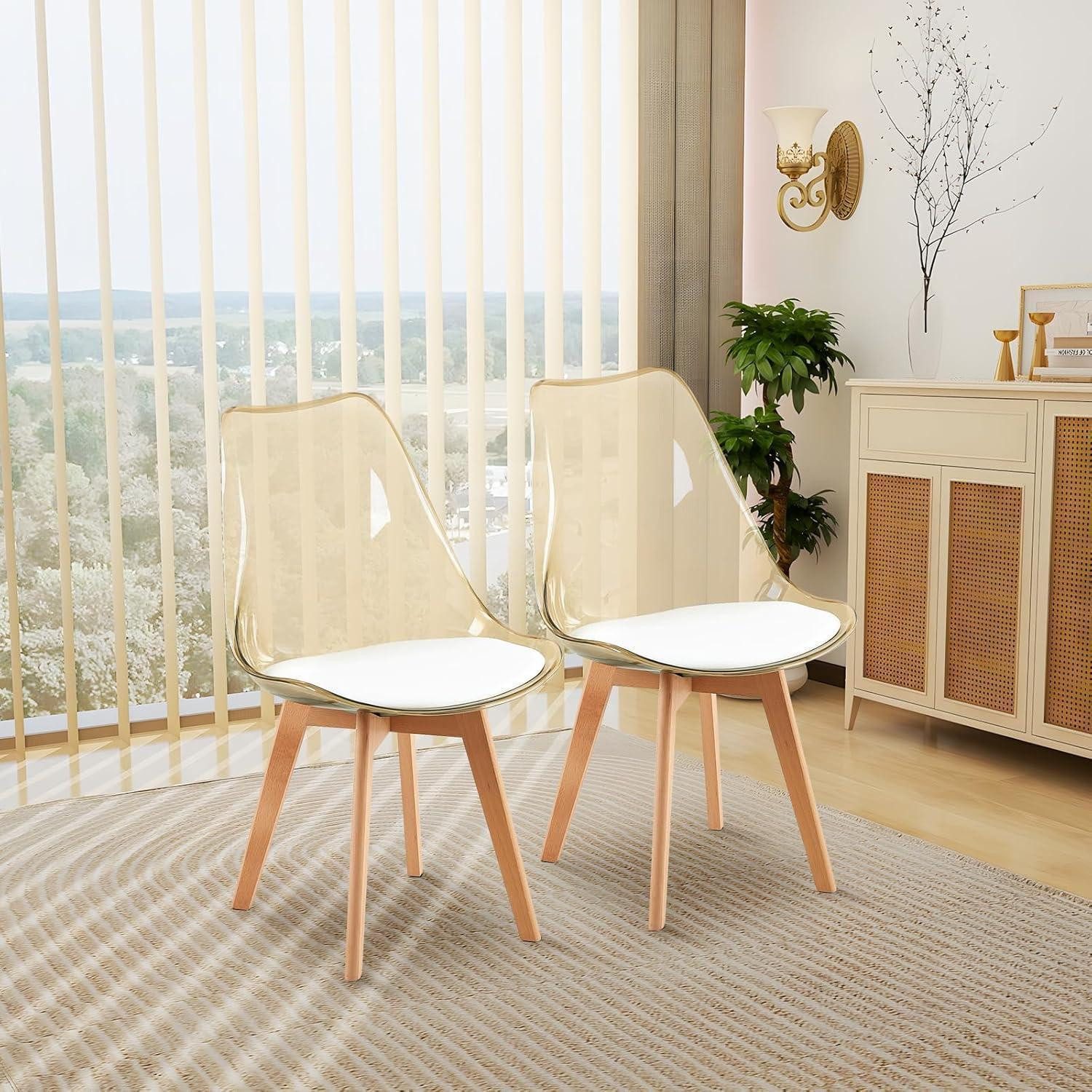 LuxusKollektion Esszimmerstuhl Esszimmerstühle 2 Brauner Transparenter & Weißem Lederpolster