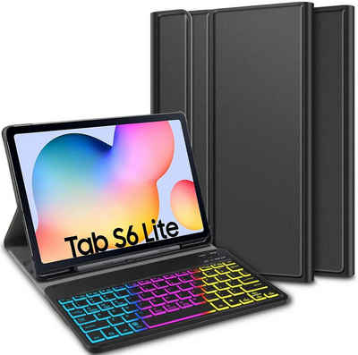 IVSO »Tastatur Keyboard Hülle für Samsung Galaxy Tab S6 Lite 10,4 Zoll (Deutsches QWERTZ)« Tablet-Tastatur (Hülle mit 7 Farben LED-Hintergrundbeleuchtung Kabellose Tastatur)
