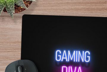 MuchoWow Gaming Mauspad Gaming - Zitate - Neon - Gaming-Diva - Frauen (1-St), Mousepad mit Rutschfester Unterseite, Gaming, 40x40 cm, XXL, Großes