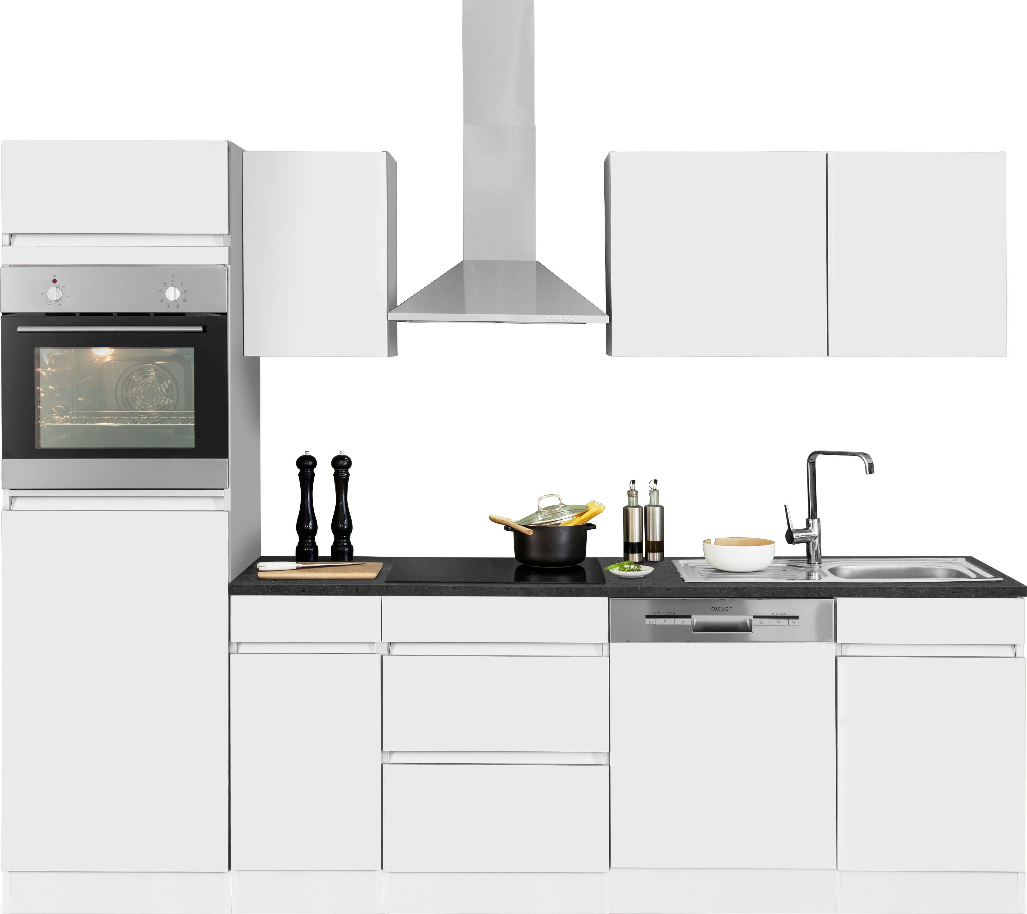 OPTIFIT Küchenzeile Roth, mit E-Geräten, Breite 270 cm, Oberschränke mit  Push-to-open-Funktion