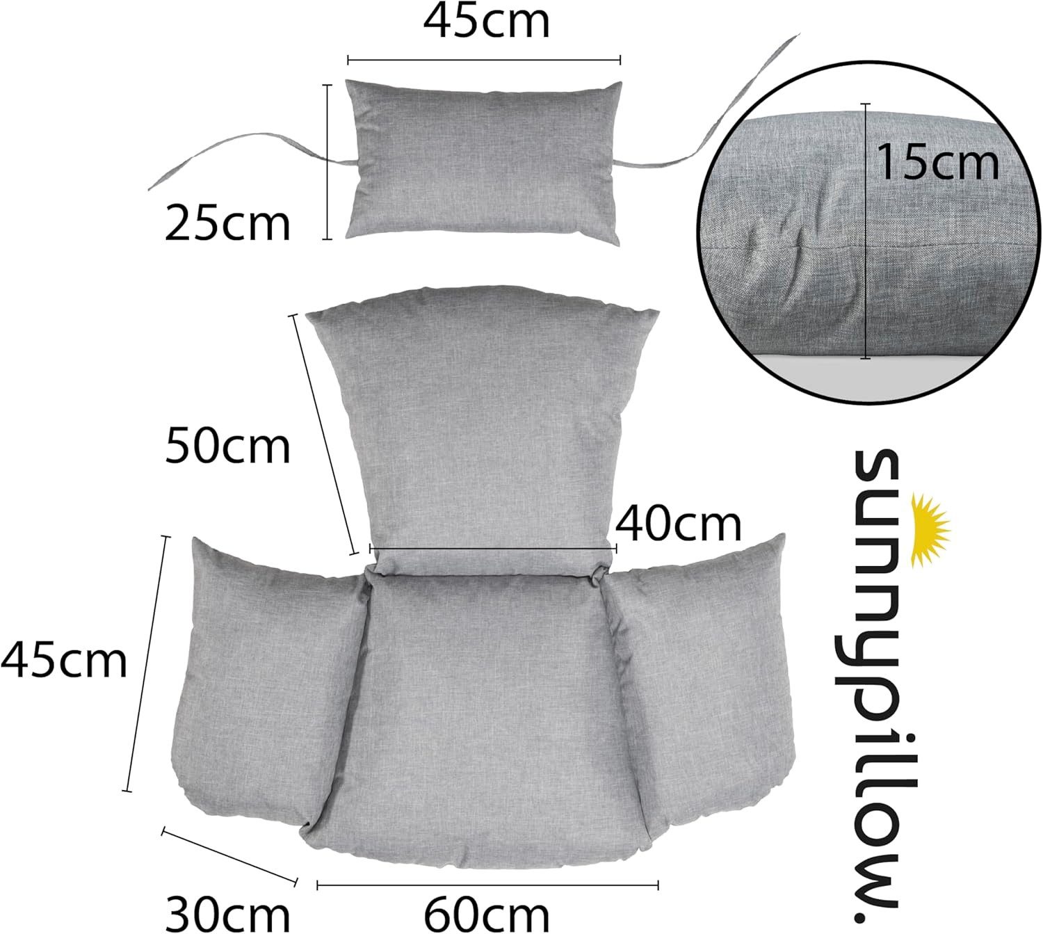 sunnypillow Hängesessel Auflage für Rattan & Polyrattan Hängeschaukel, Grau – Bild 2 von 5
