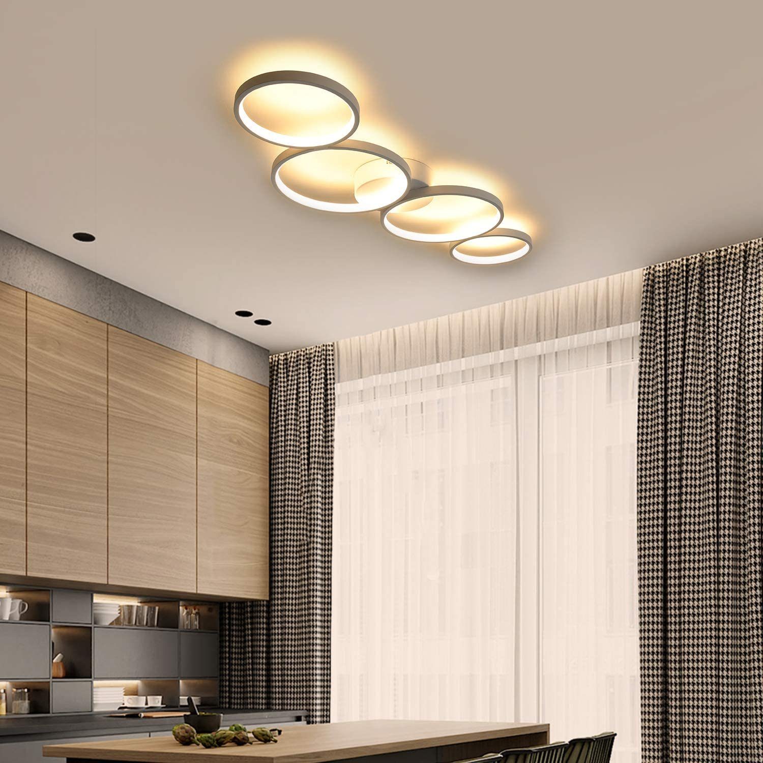 ZMH Deckenleuchte Wohnzimmer Modern 4/5 Flammig Ringoptik Design 37/70W Schlafzimmer, Augenschutz, Einfache Installtion, LED fest integriert, Warmweiß, 89cm Design Bürolampe für Flur Hotel