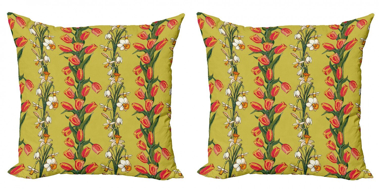 Kissenbezüge Modern Accent Doppelseitiger Digitaldruck, Abakuhaus (2 Stück), Blumen Tulpen und Narzissen-Muster