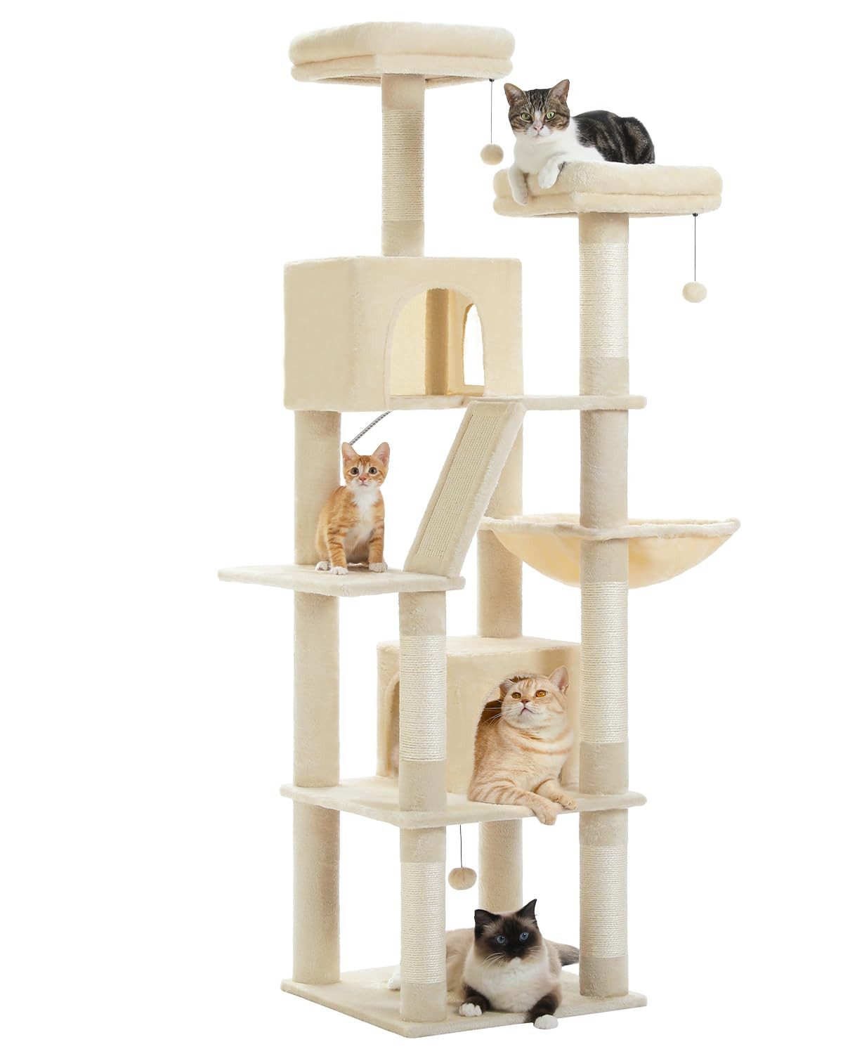 Purpurra Kratzbaum 5/ 7 Ebenen mit 2 Höhlen und gepolsterten Kuschelbetten, 130 / 180cm