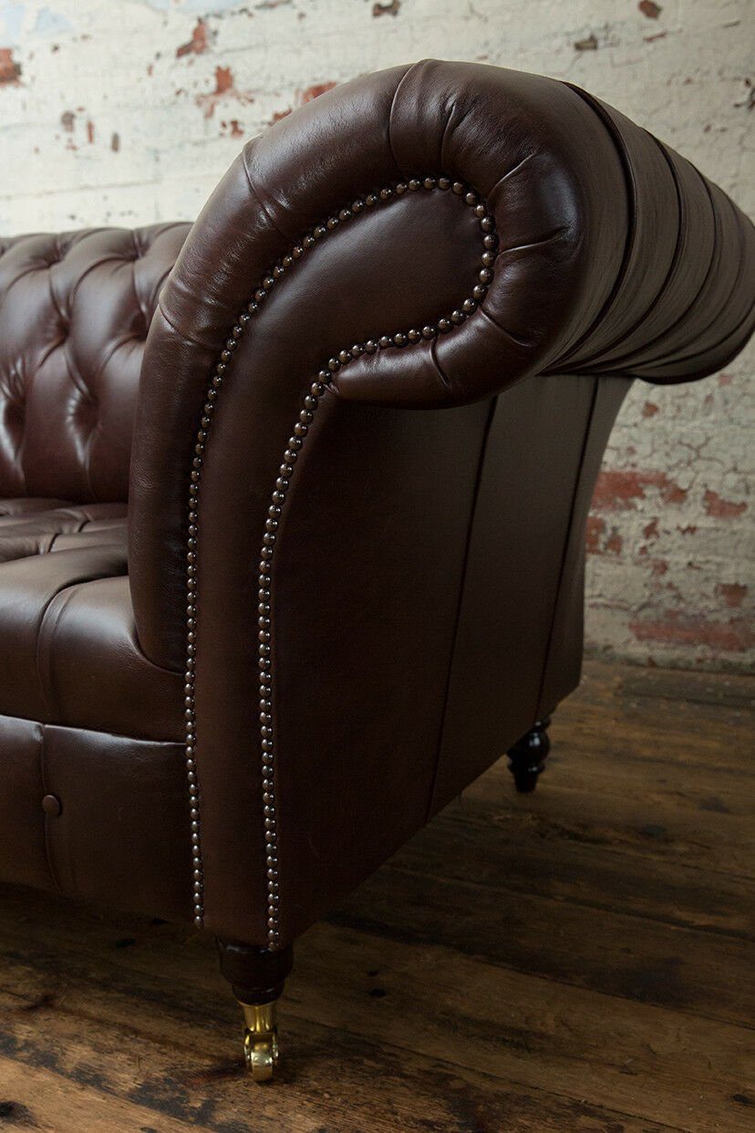 Polster Braun Klassische Chesterfield-Sofa, JVmoebel Chesterfield Möbel Couch Textil Leder