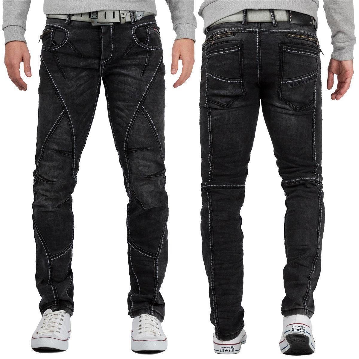 5-Pocket-Jeans weißen BA-CD288 in Herren mit Cipo Hose Baxx Schwarz & Kontrastnähten