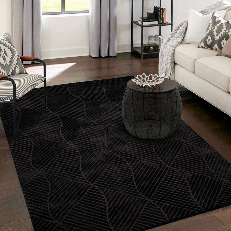 Teppich Kurzflor - Läufer - Beige - 80x150cm - Geometrische Muster, payé,  Rechteckig, Höhe: 12 mm, 3D-Effekt - Schimmernder Glanz