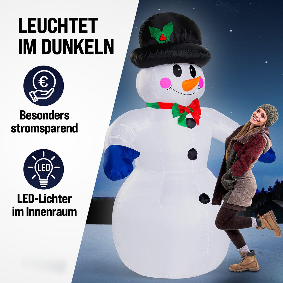 monzana Schneemann, Aufblasbarer XXL 240cm LED Beleuchtet Befestigungsmaterial IP44 Außen