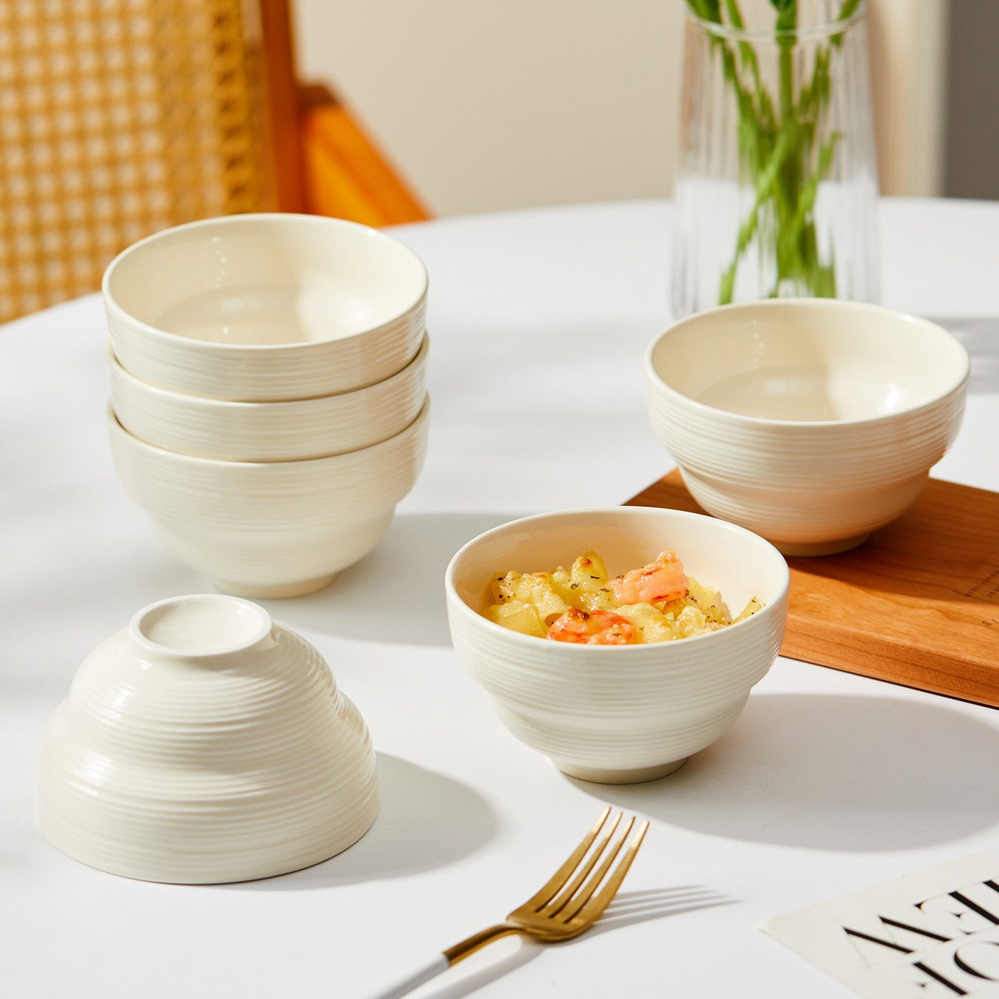 JIWOO Müslischale 6er Ø11,8cm, Dessertschale Eisschale Suppenschale Snackschale Schale, Keramik, (Schaleset, 6-tlg), Porzellan Hochwertiges Schalen Beige Mikrowellenofen Spülmaschine
