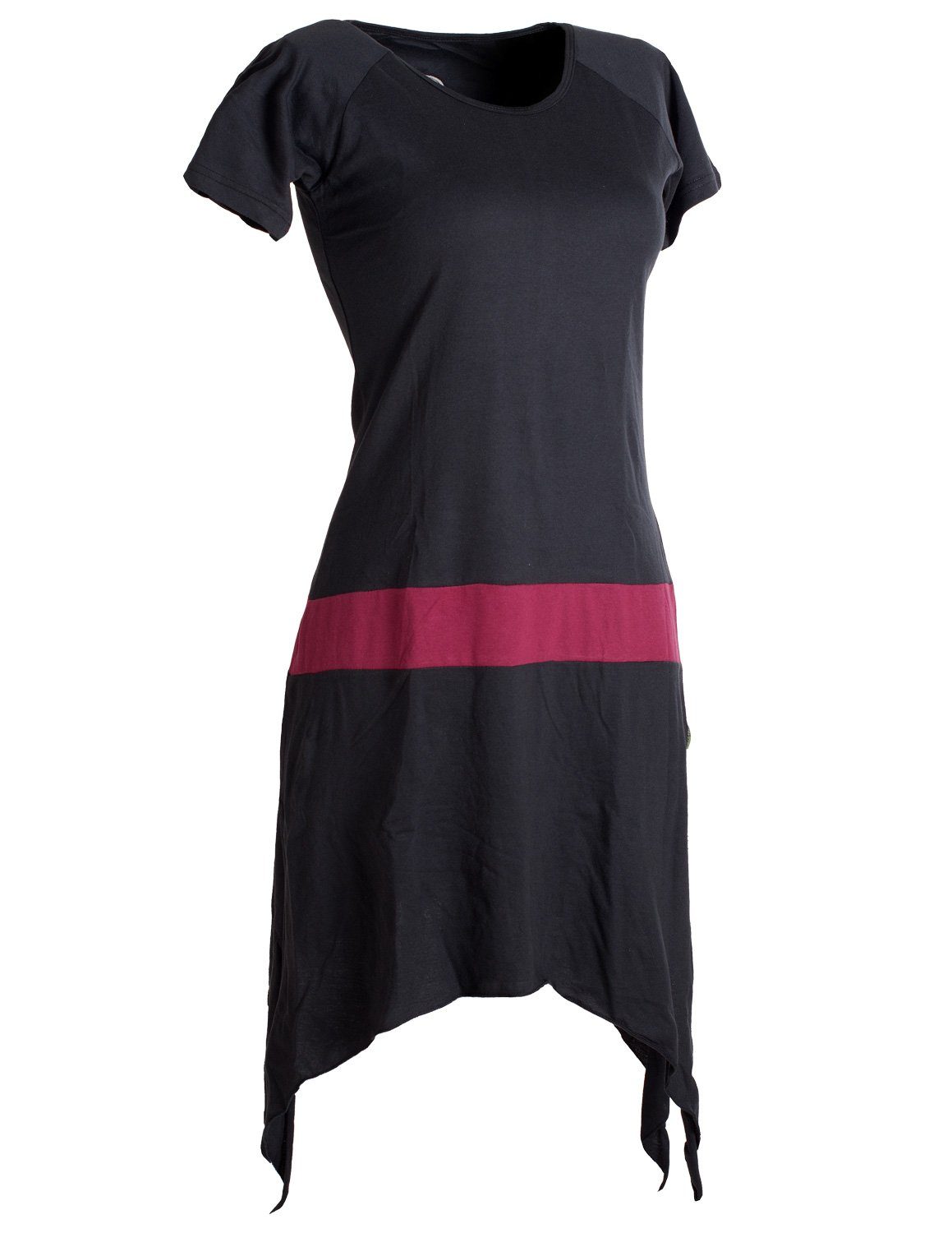 Hippie Longshirt, Vishes Zipfelkleid Sommerkleid Baumwolle kurzärmliges Style Tunika, schwarz-dunkelrot aus Einfaches