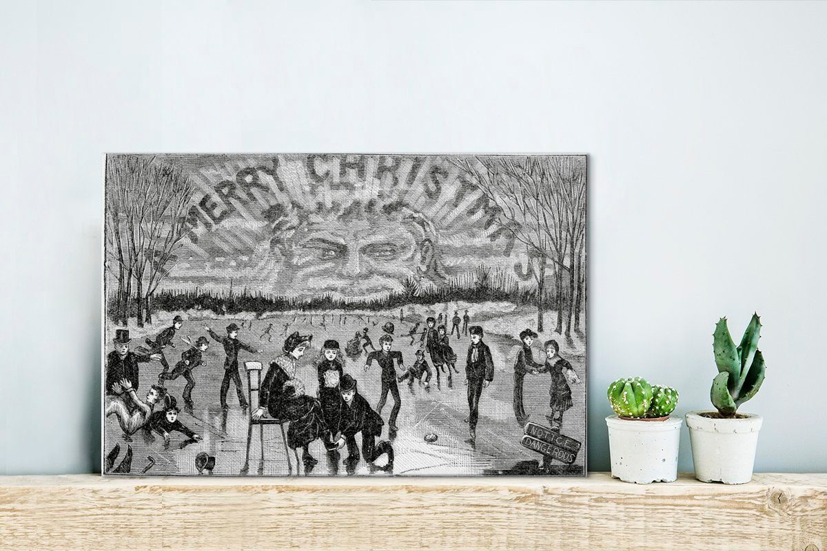 cm Illustration Eine Schlittschuhläufern einem Leinwandbild Wandbild von Wanddeko, Leinwandbilder, OneMillionCanvasses® Aufhängefertig, auf 30x20 (1 See, St), zugefrorenen
