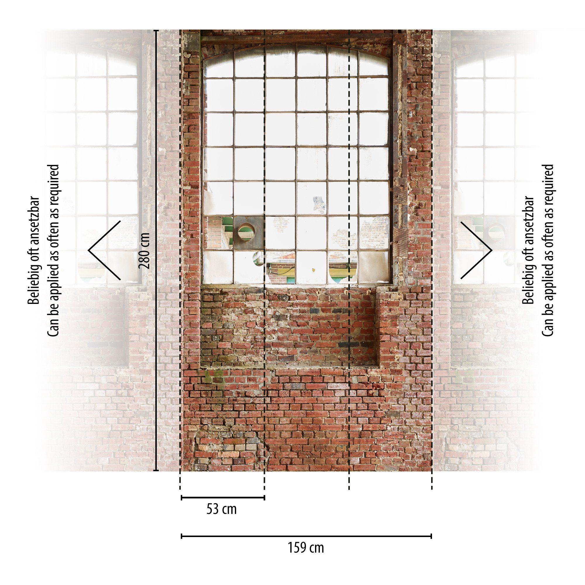 Industriefenster, walls matt, Steinoptik (1 Fototapete glatt, Lost Industrial Fototapete St), Tapete living