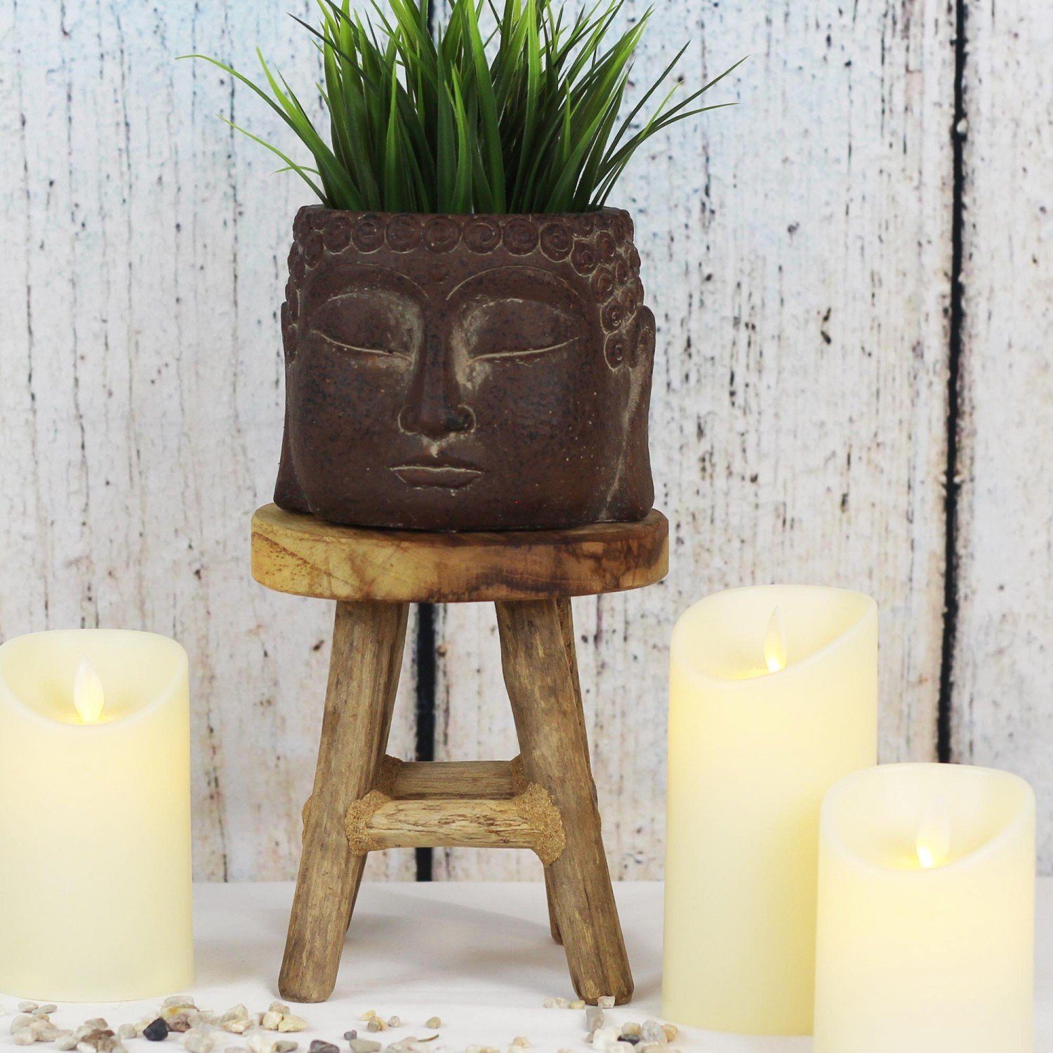 mitienda Blumentopf Blumentopf mit Buddha-Motiv braun aus Ton