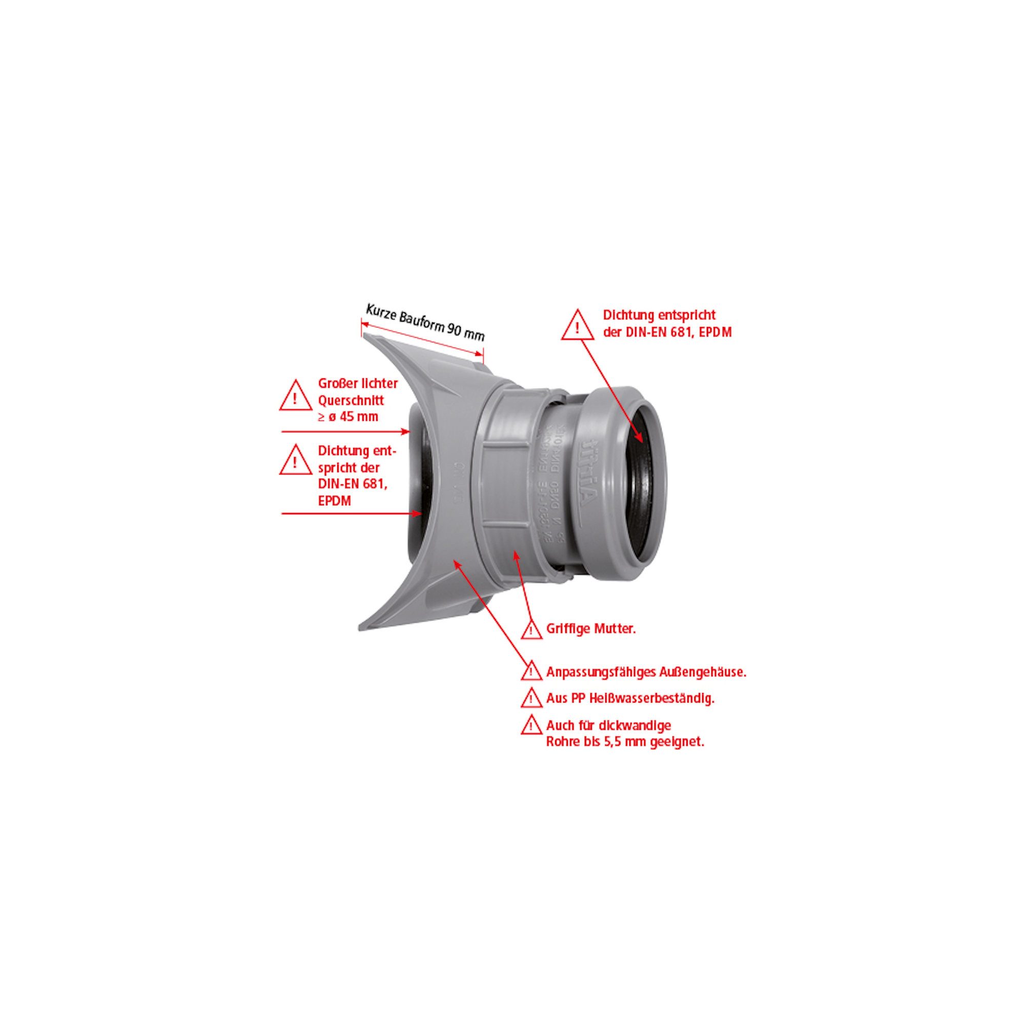 Airfit GmbH & Co. KG Ablaufrohr Abzweig zur nachträglichen Montage in HT/KG-Rohr DN 90-125 mm, DN 110/40