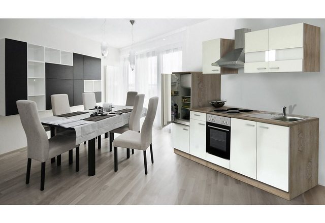 Respekta Küchenzeile LBKB280ESW 280 cm ohne Geräte Weiß-Eiche Sonoma Sägerau