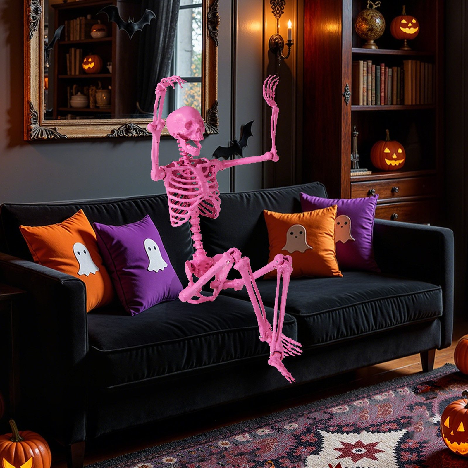 COSTWAY Dekoobjekt, Halloween Deko, 158 cm Skelett lebensgroß