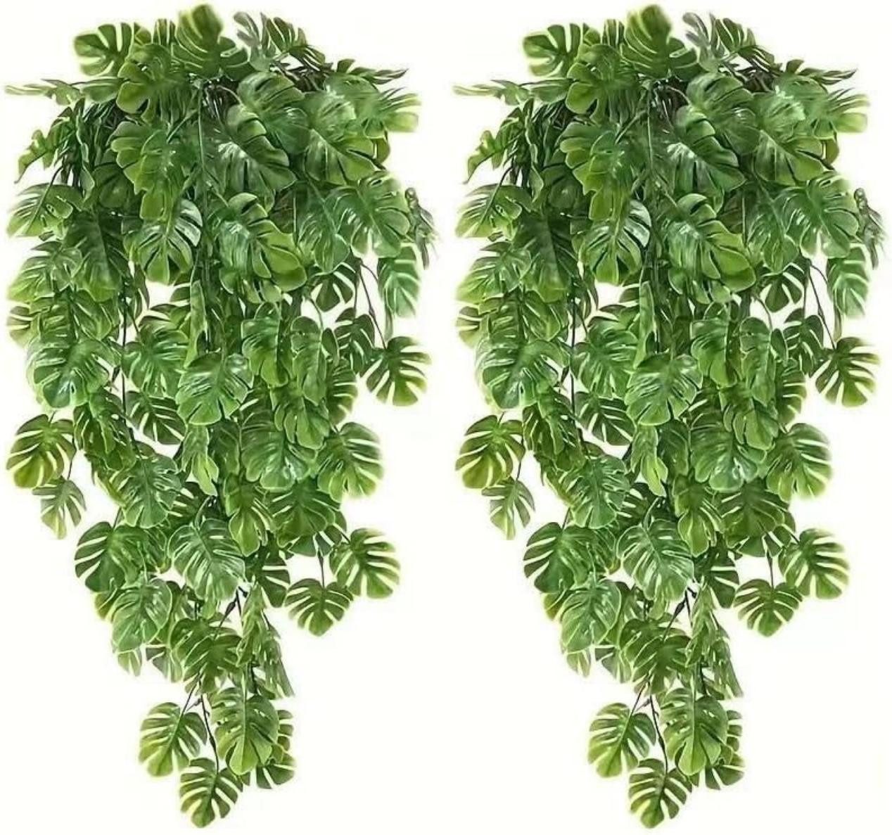 Kunstranke 2 Stück Künstliche Hängepflanze Hellgrüne Künstliche Monstera