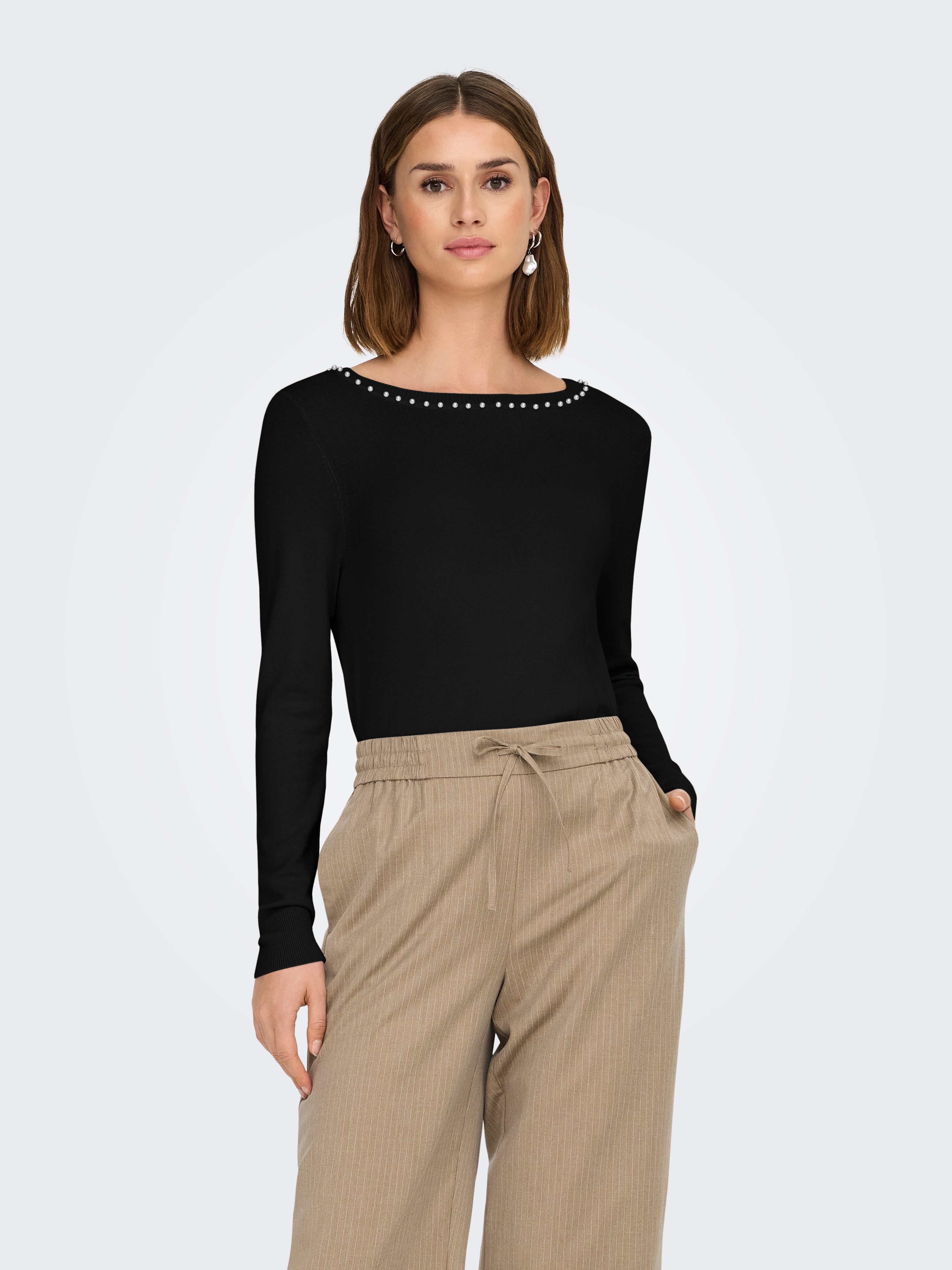 ONLY Strickpullover ONLVENICE – Strickpullover mit Perlendetail und Rundhal günstig online kaufen