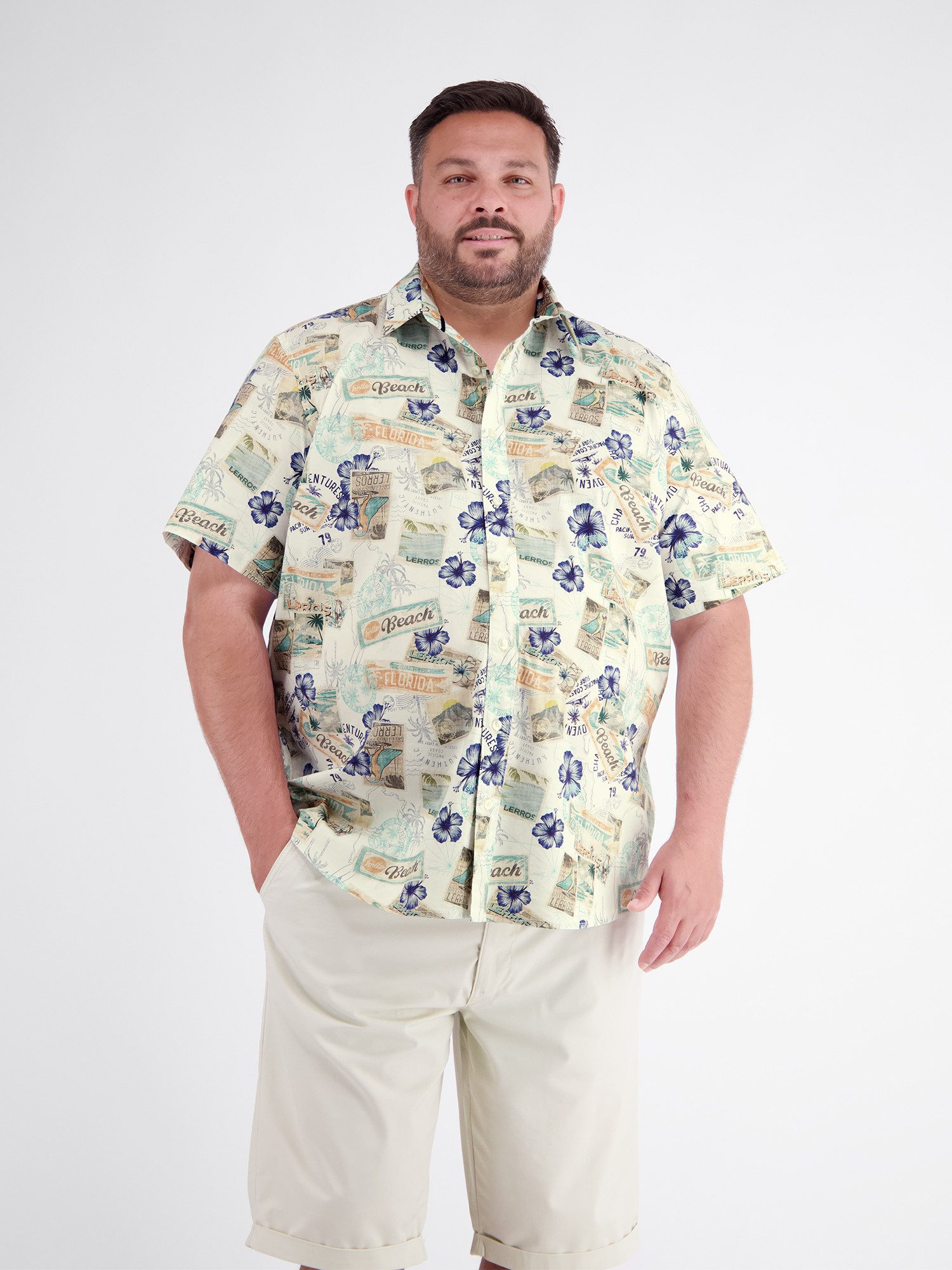LERROS Kurzarmhemd Sommerliches Kurzarmhemd im Hawaii-Look, große Größen