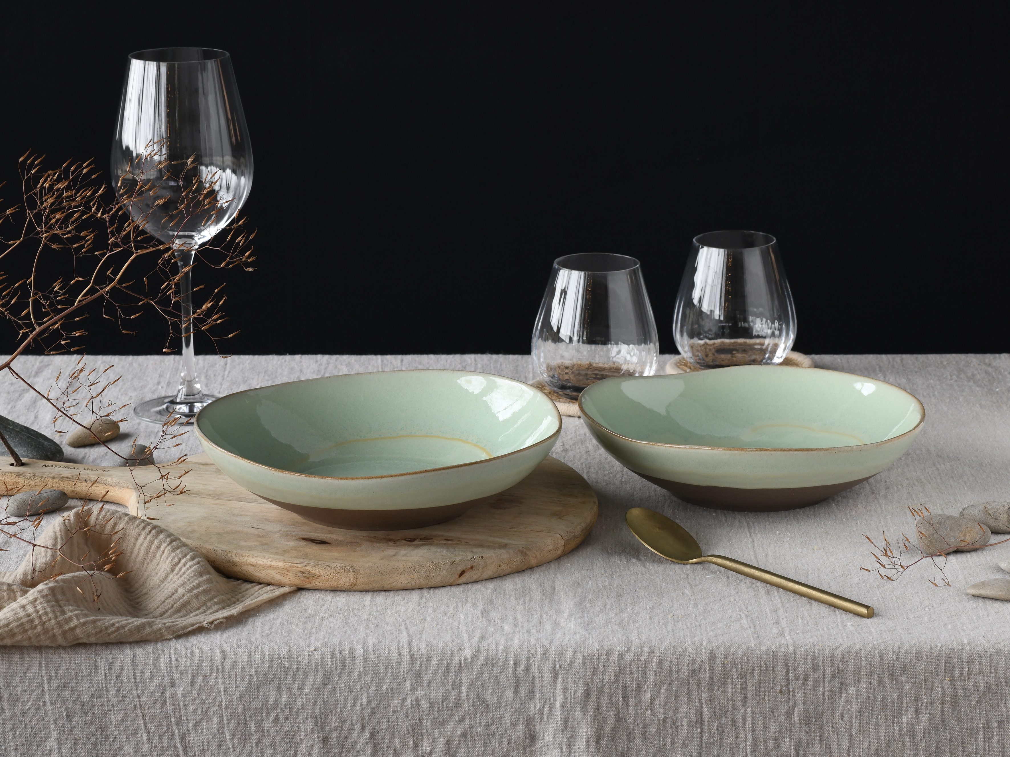 CreaTable Schale Basalt Bio, Pasta Bowl 2-tlg, Steinzeug, (Set, 2-tlg), Organische Form, Jedes Teil ein Unikat