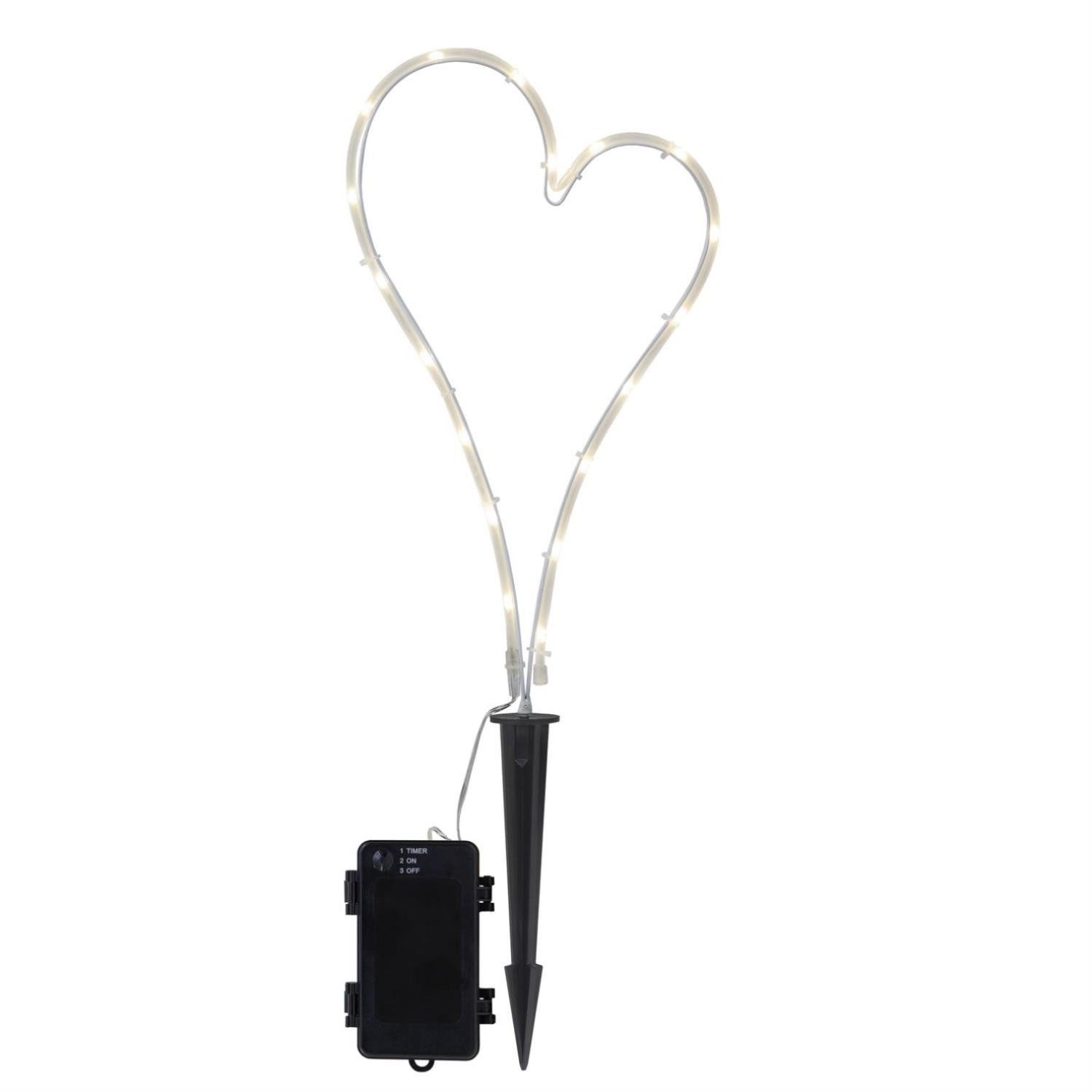 MARELIDA LED Dekolicht LED Herz für Außen Grabherz Dekoherz H: 39cm 18LED Batterie Timer, LED Classic, warmweiß (2100K bis 3000K)