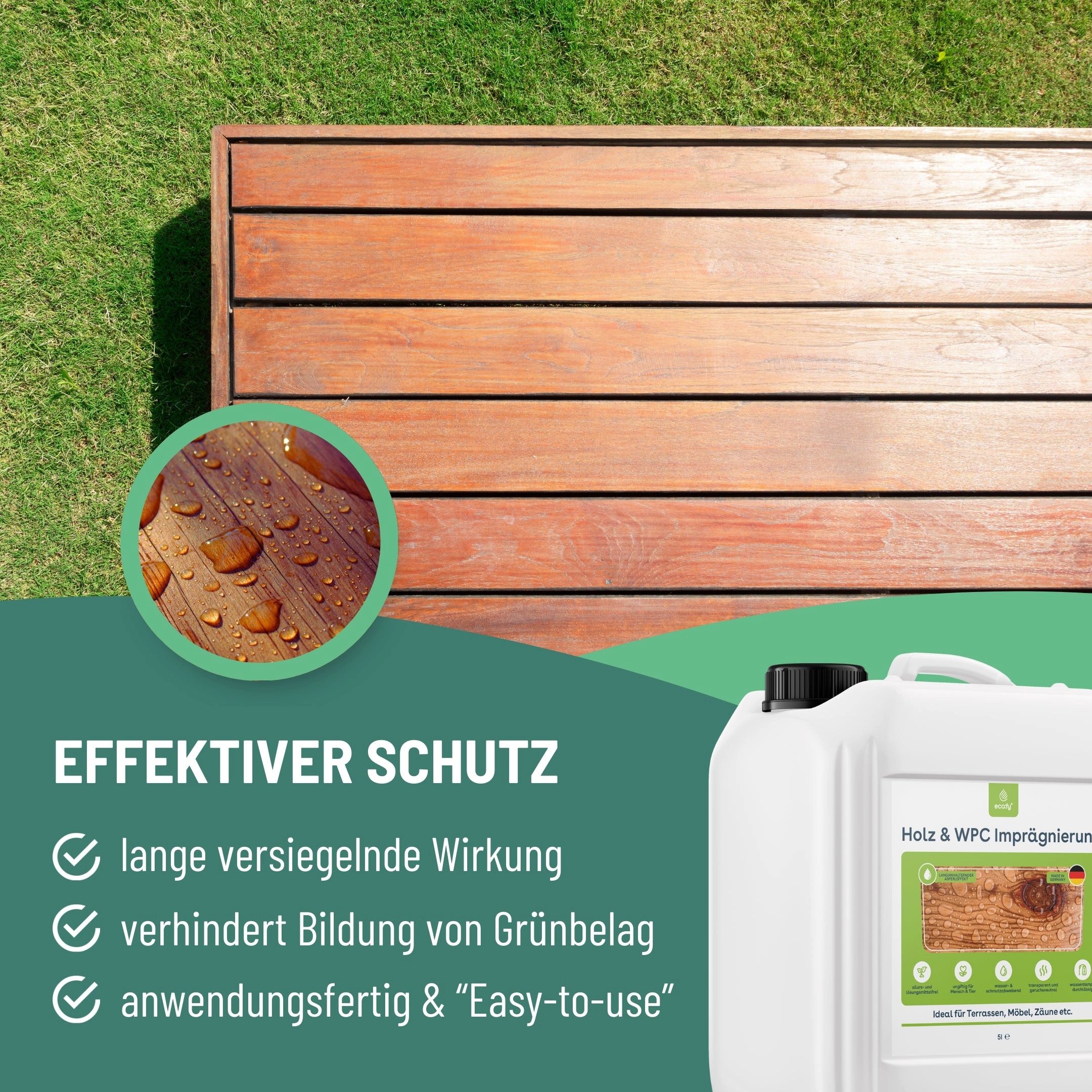 eco:fy Holz- & WPC-Imprägnierung Imprägnierspray (1 St), Ein nachhaltiger Abperleffekt für Ihr Holz