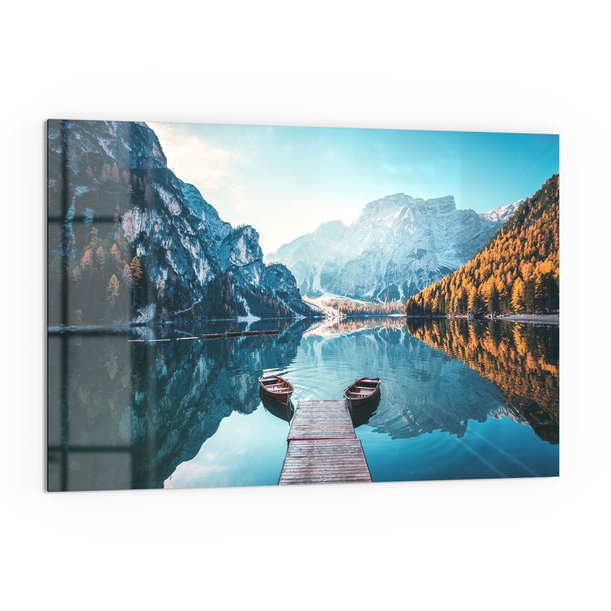DEQORI Küchenrückwand 'Blick auf Lago di Braies', Glas Spritzschutz Badrückwand Herdblende