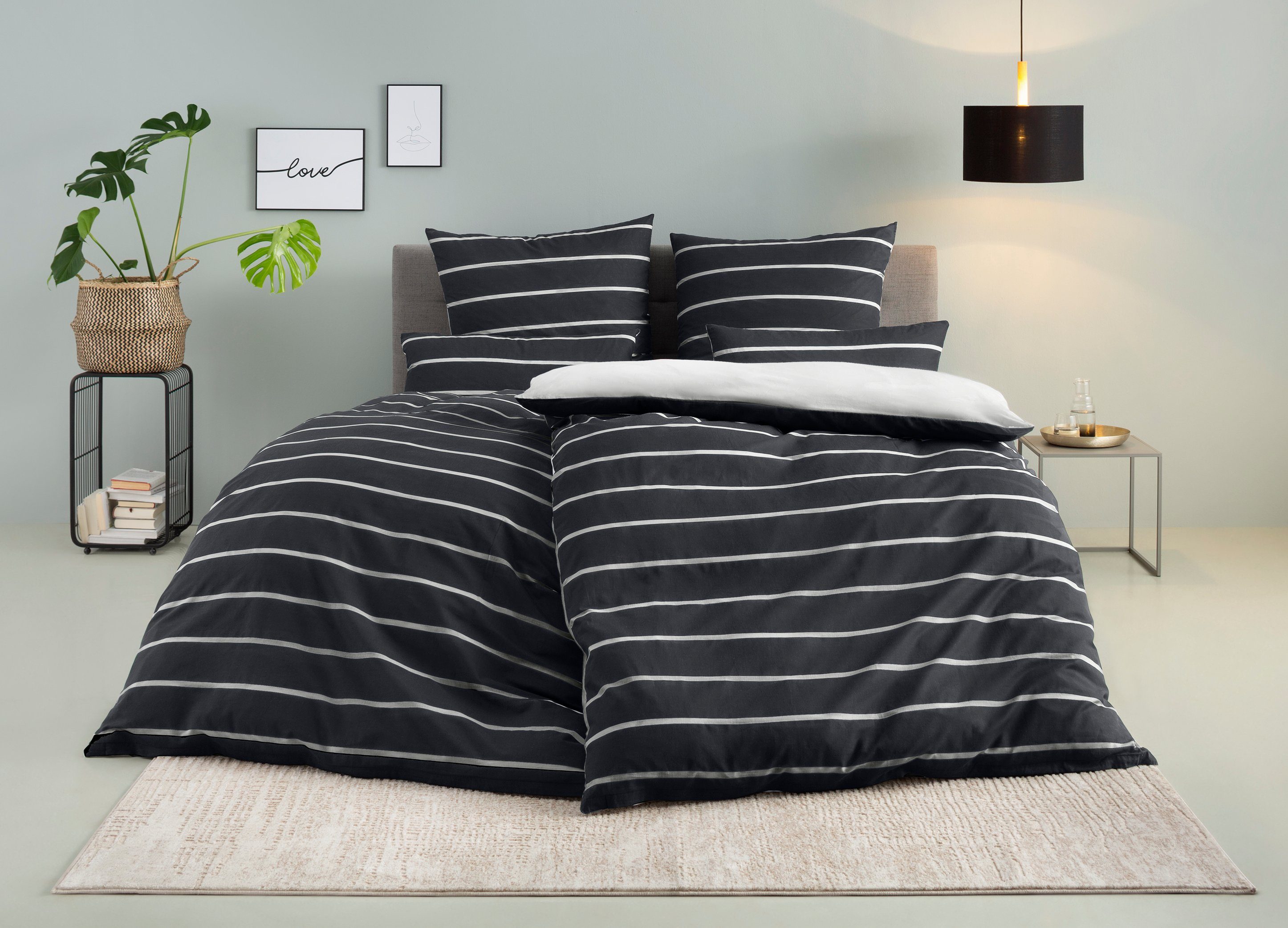 OTTO home Bettwäsche Katja, Linon, 2 teilig, Bettwäsche aus Baumwolle, Bettwäsche mit Streifen-Design, Wendeoptik