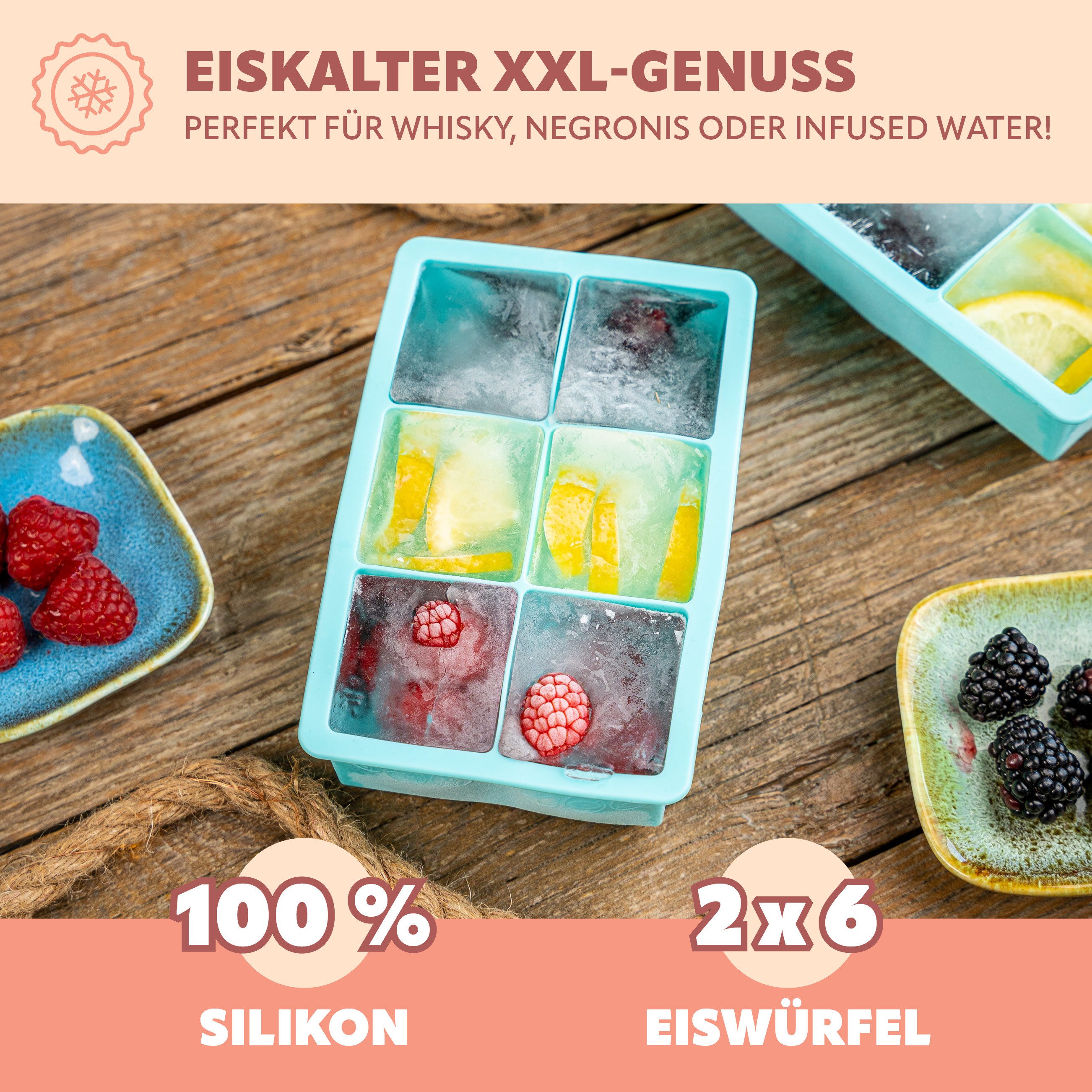 bremermann Eiswürfelform XXL 6er Silikon-Eiswürfelform, 2er-Set, (2-tlg)