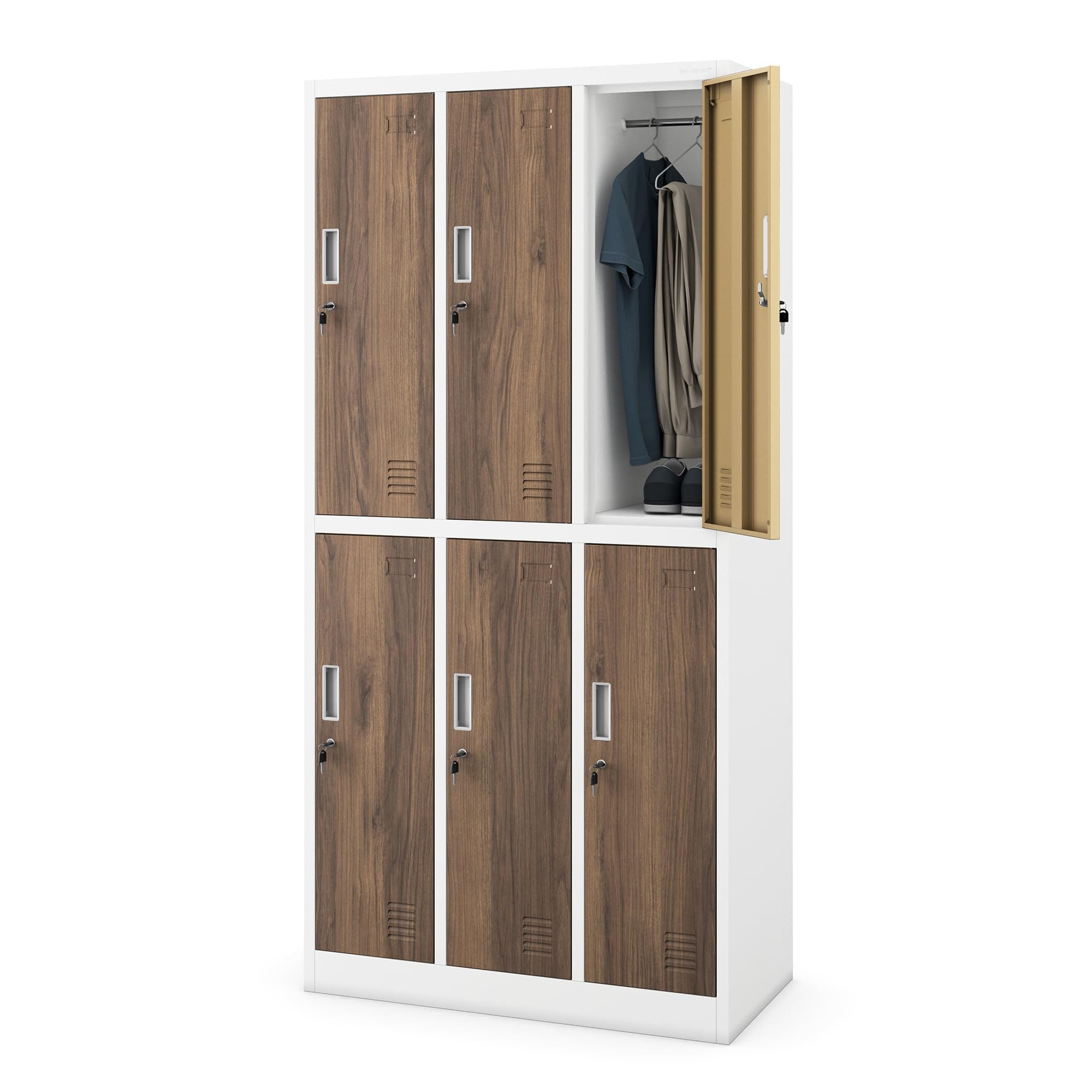 Jan Nowak Mehrzweckschrank Metall Kleiderspind 90 cm IGOR 6 Fächer abschließbar Stahl (Umkleideschrank BHP Arbeitsraum Fitness Kosmetik Sozialraum, 0,6 mm 185 x 90 x 45 cm Wandmontage Kleiderstange 10 kg 49 kg) Lüftungsschlitze Namensschildhalter Zylinderschloss 19 Farben