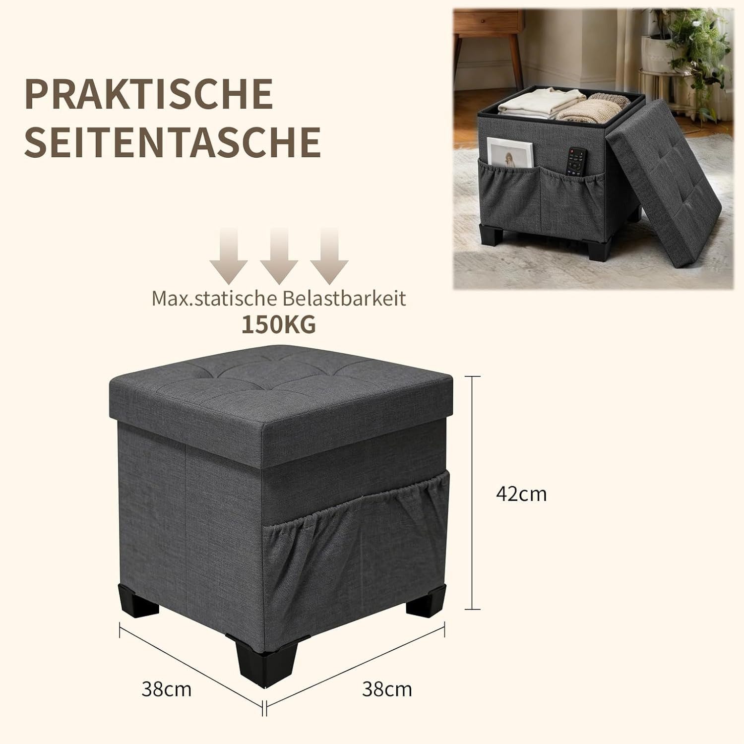 Zedelmaier Sitzhocker mit Stauraum, Schuhbank, klappbare Sitztruhe, Fußbank