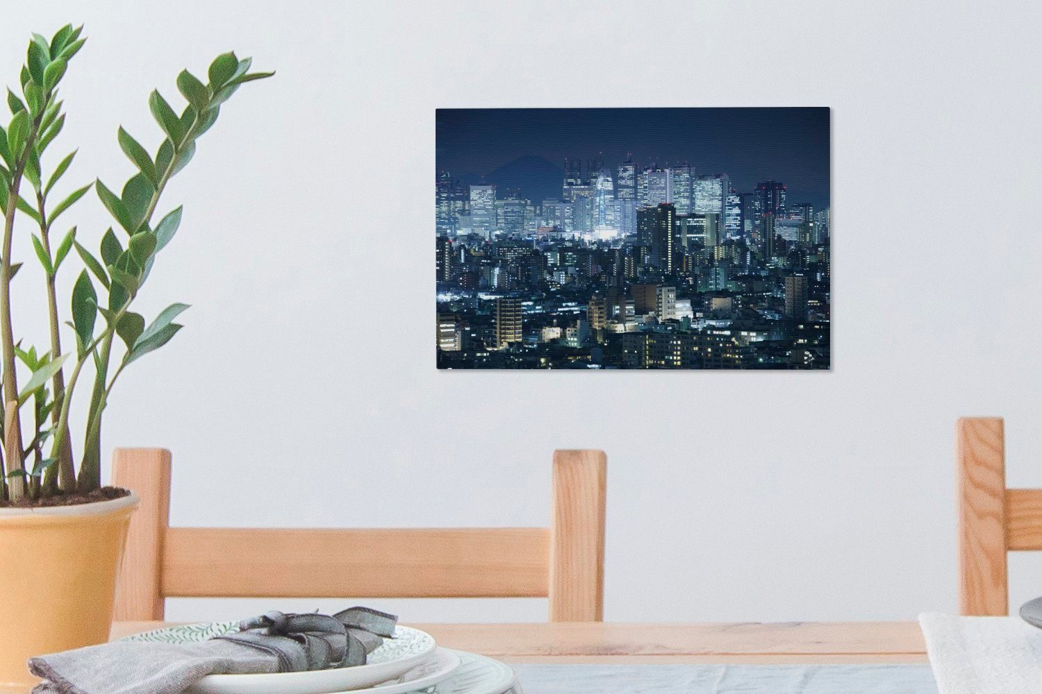 OneMillionCanvasses® Leinwandbild Wolkenkratzer Aufhängefertig, Wanddeko, St), bei Leinwandbilder, Nacht, (1 cm 30x20 Wandbild