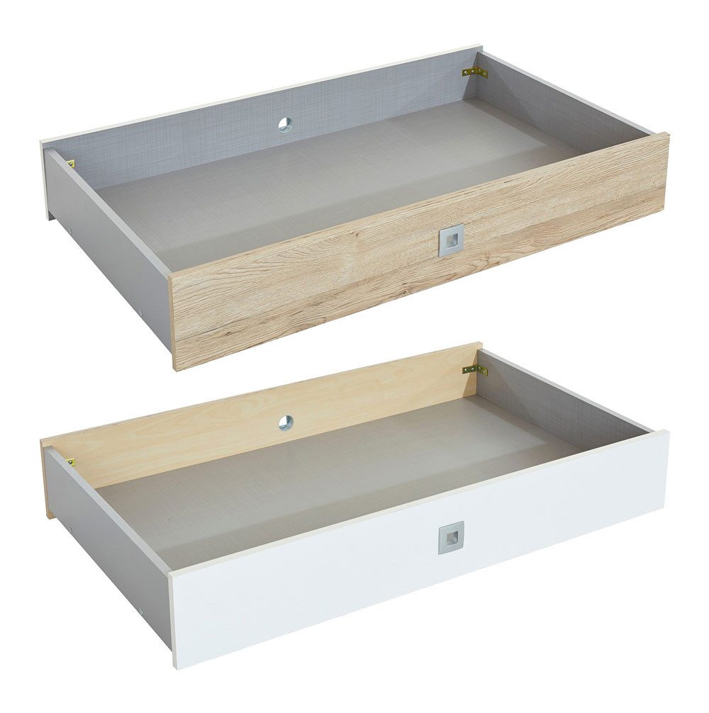 Wimex Schubkasten Joker (2 Bettschubkasten, 2 St., moderne Optik, alufarbene Lochgriffe, auf Rollen), je 100x60x16cm Weiß / San Remo Eiche