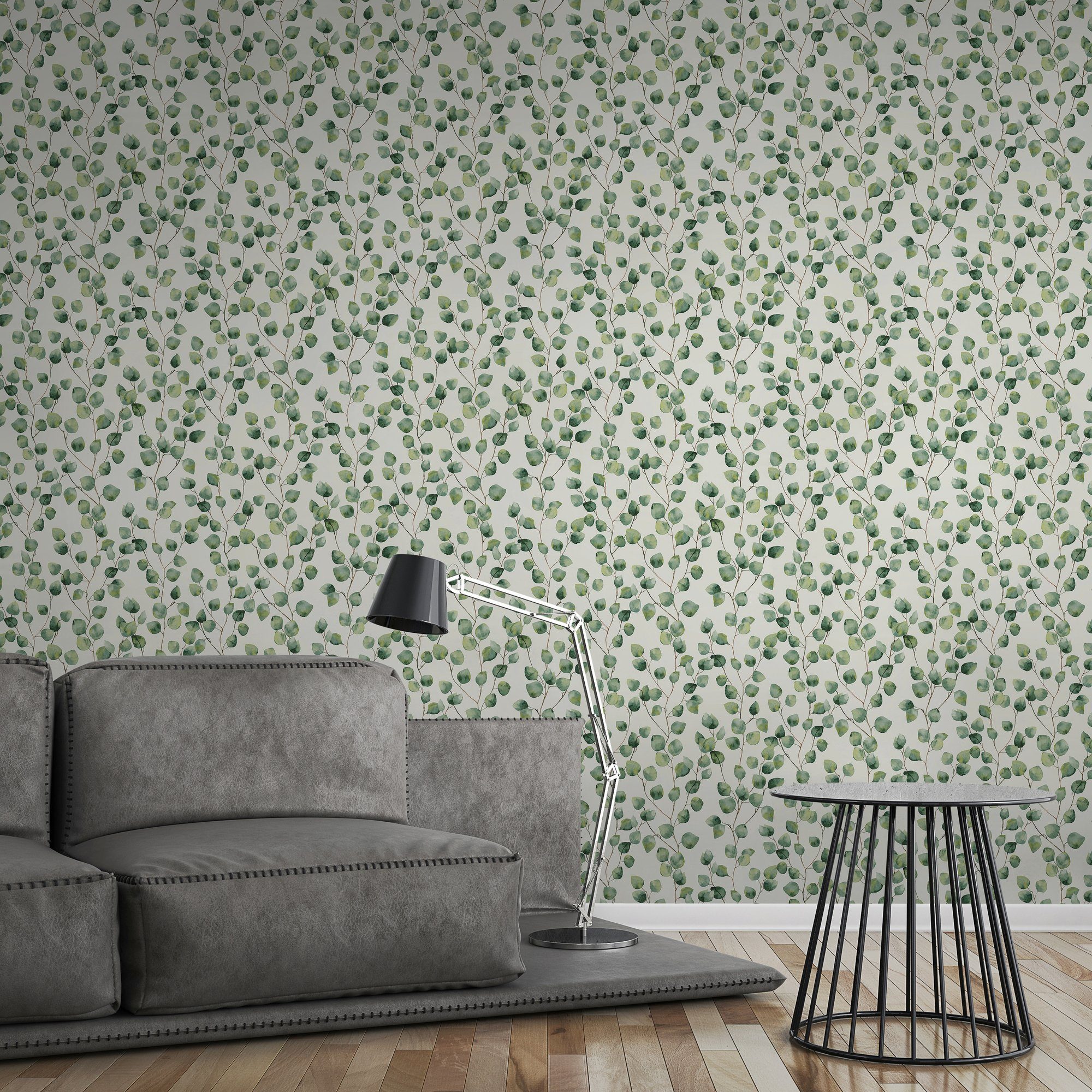 A.S. Création Vliestapete Greenery mit Blätter Motiv, glatt, floral, Wald, botanisch, Tapete Blumen Tapeten Wohnzimmer Schlafzimmer Küche Flur Design Optik