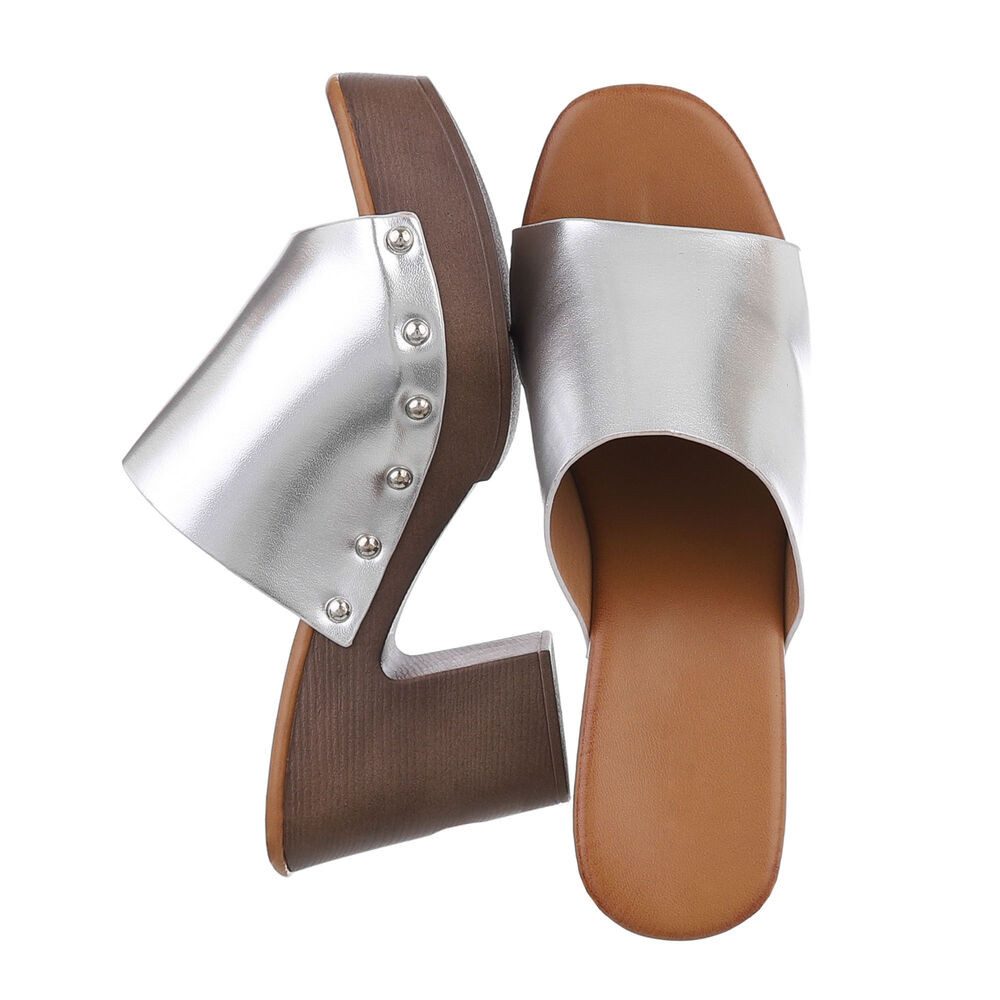 Ital-Design Damen Mules Freizeit Plateausandaletten (86706732) Blockabsatz Sandalen & Sandaletten in Silber – Bild 2 von 4